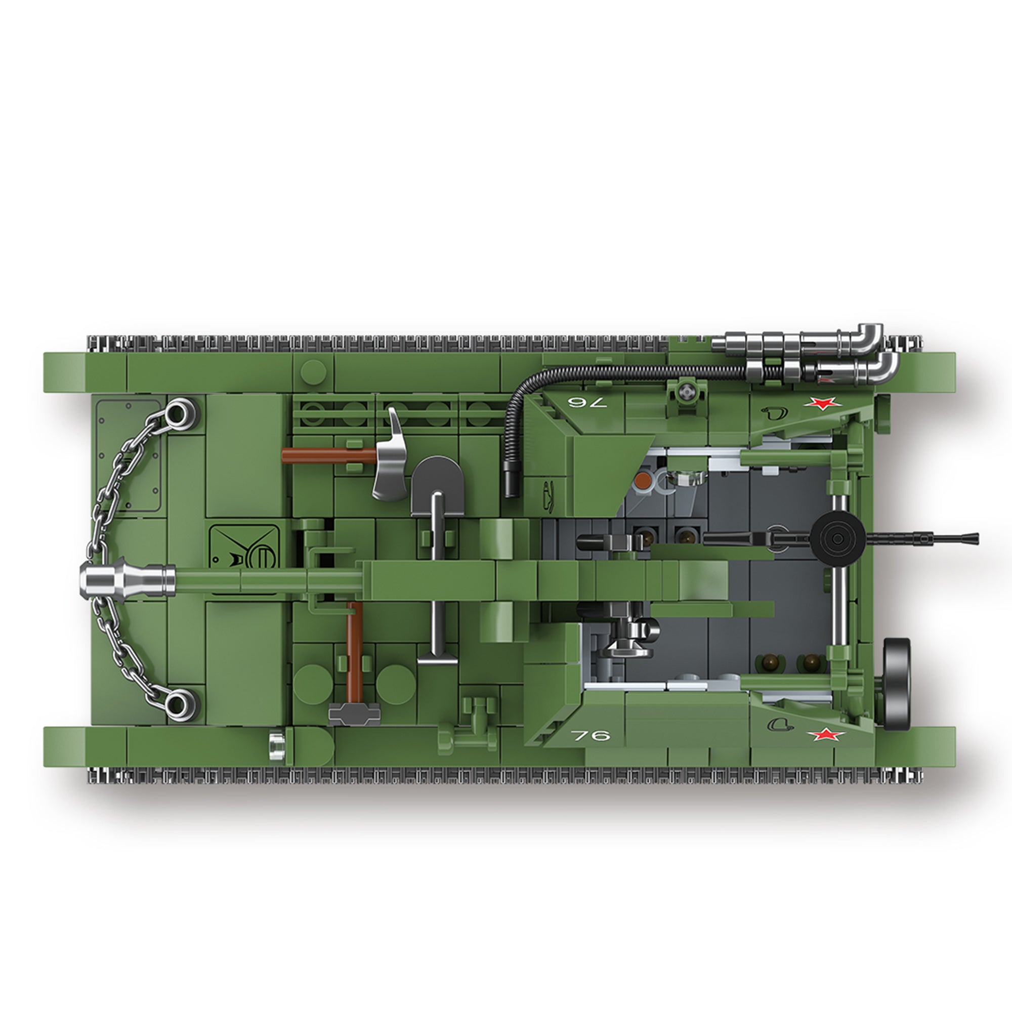 Top-down view of SU-76M WWII self-propelled gun block model open-top design