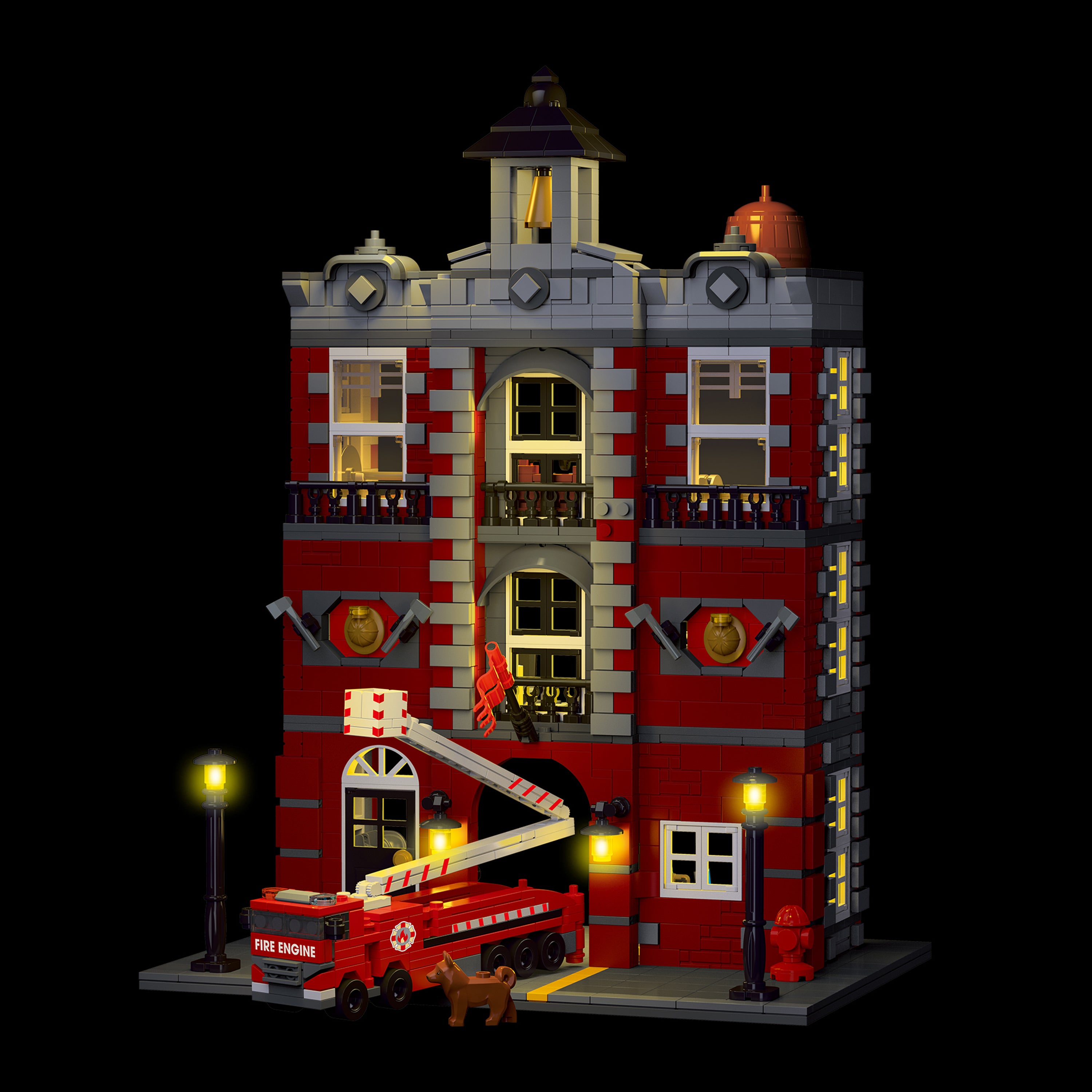 Lighted 4 Story Fire Station Building Blocks Set | General Jim's Toys & Bricks | GJ-FSOB