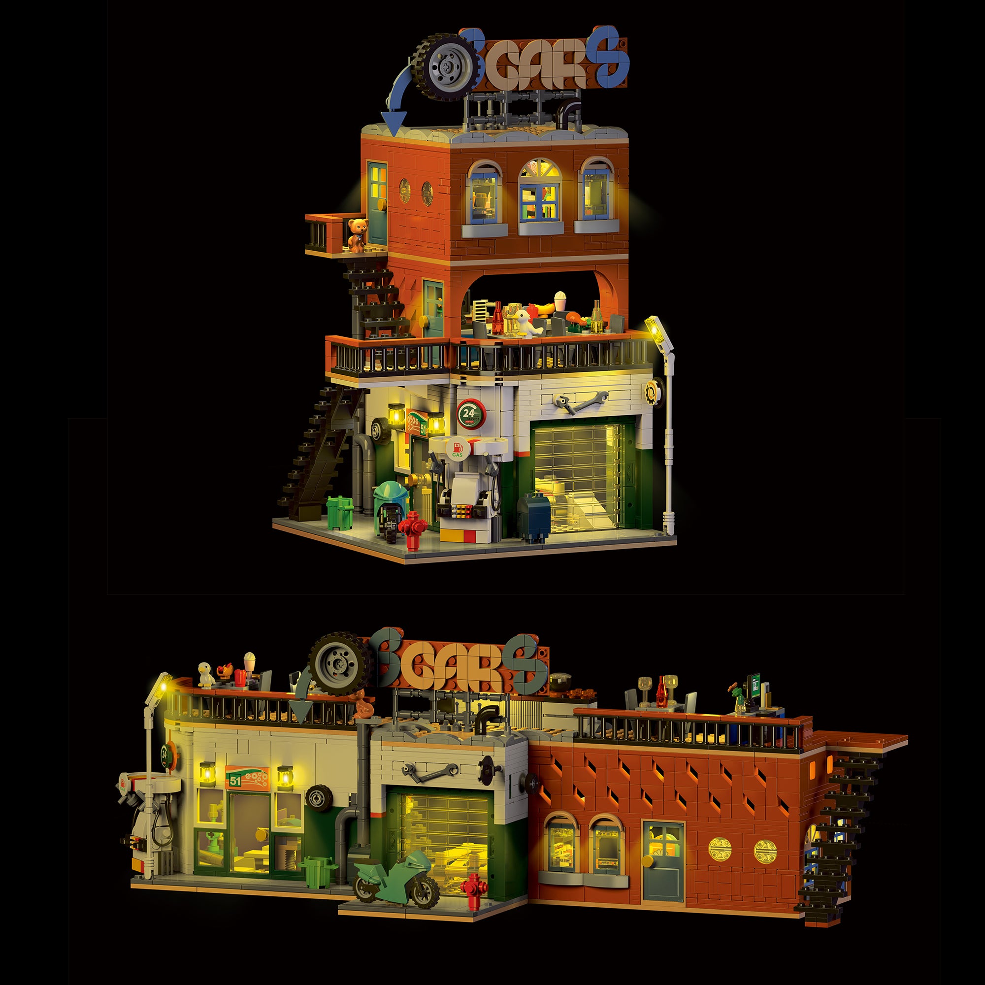 Car Repair Shop & Diner Dual Build Building Block Set | General Jim's Toys & Bricks | GJ-CRS