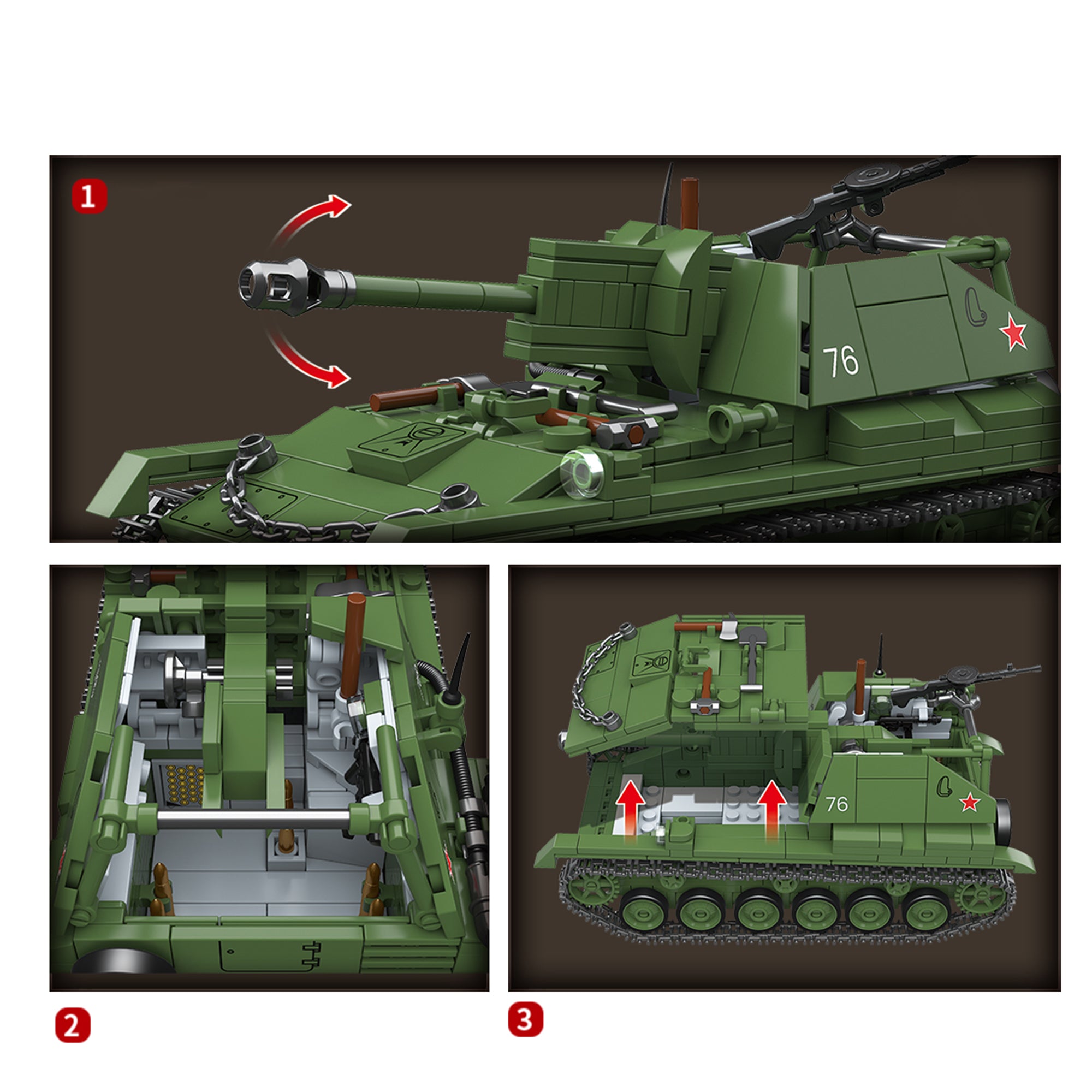 SU-76M building block set details molded cannon printed bricks realistic treads