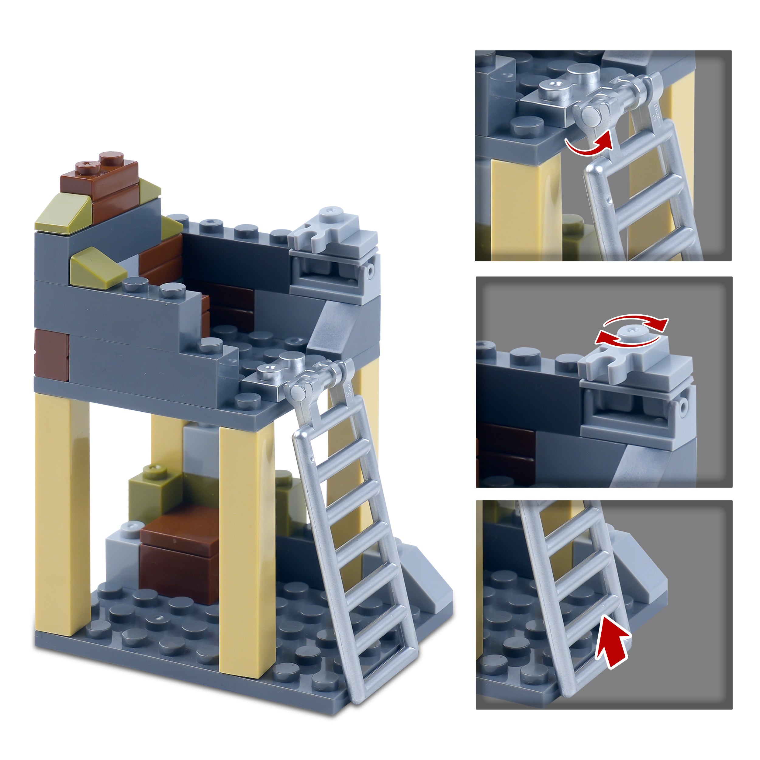 Airfield control tower accessory from the JU-88 Bomber brick building set showing working ladder and radar elements for realistic WWII diorama display.