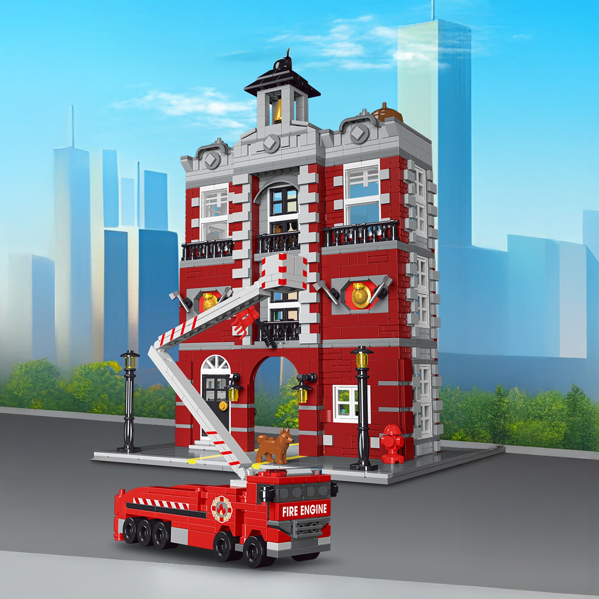 Lighted 4 Story Fire Station Building Blocks Set | General Jim's Toys & Bricks | GJ-FSOB