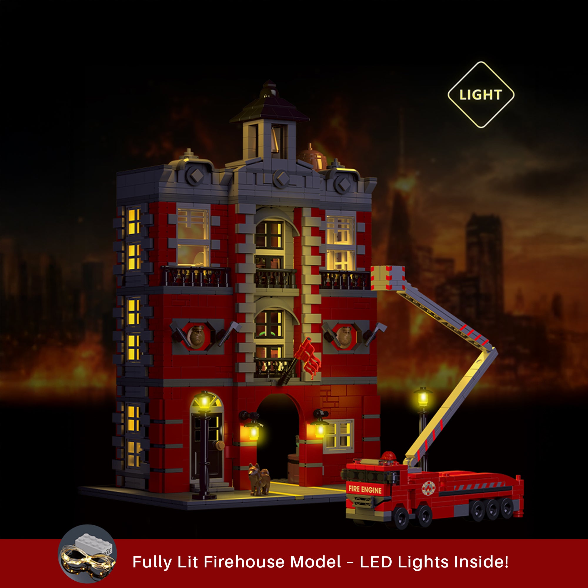 Lighted 4 Story Fire Station Building Blocks Set | General Jim's Toys & Bricks | GJ-FSOB