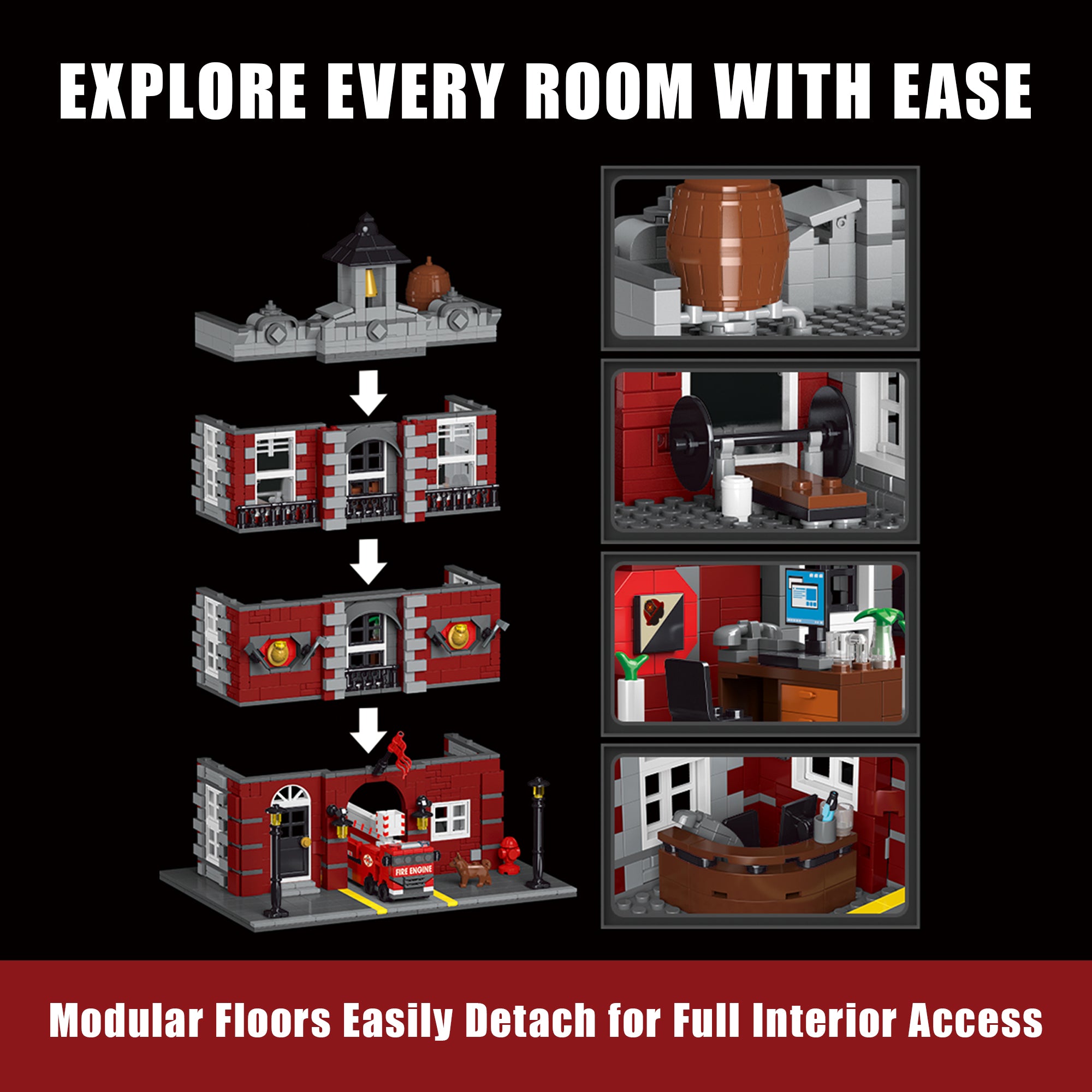 Lighted 4 Story Fire Station Building Blocks Set | General Jim's Toys & Bricks | GJ-FSOB