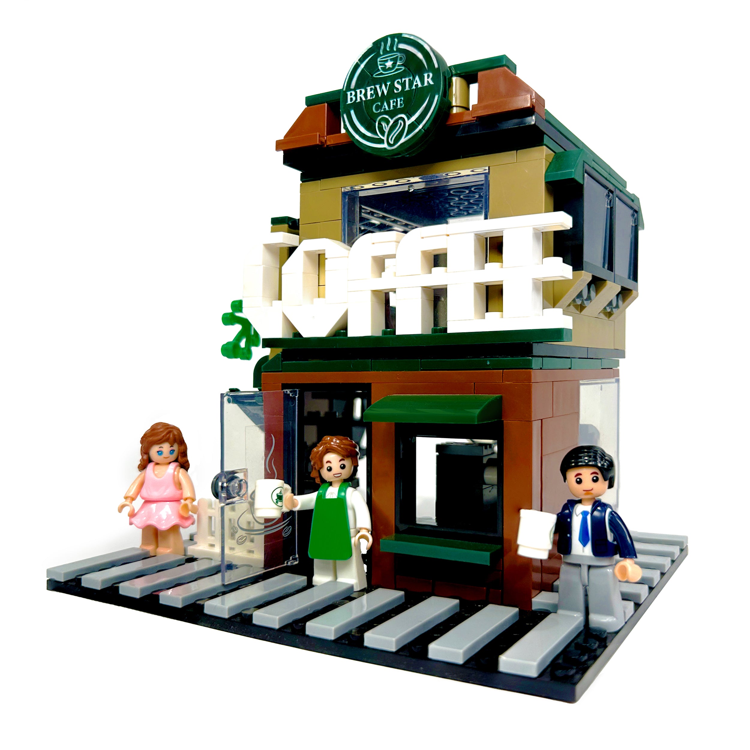 Brew Star Café two-story coffee shop building block set front view