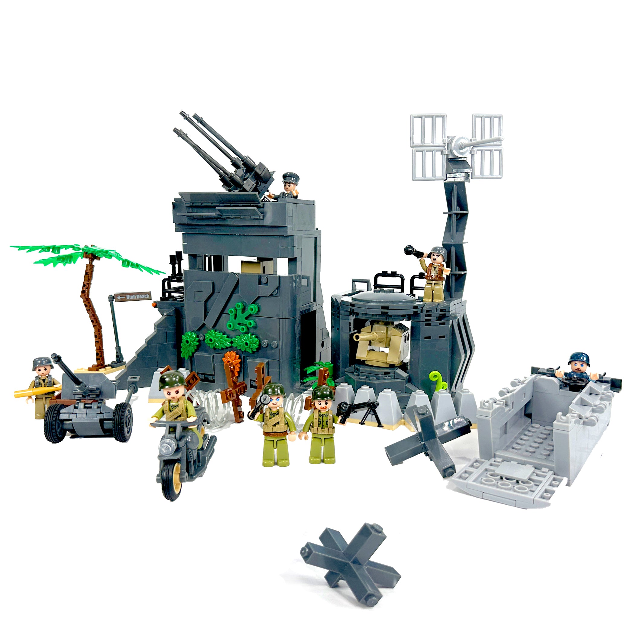 World War II German Atlantic Wall building block set with radar tower and mounted guns