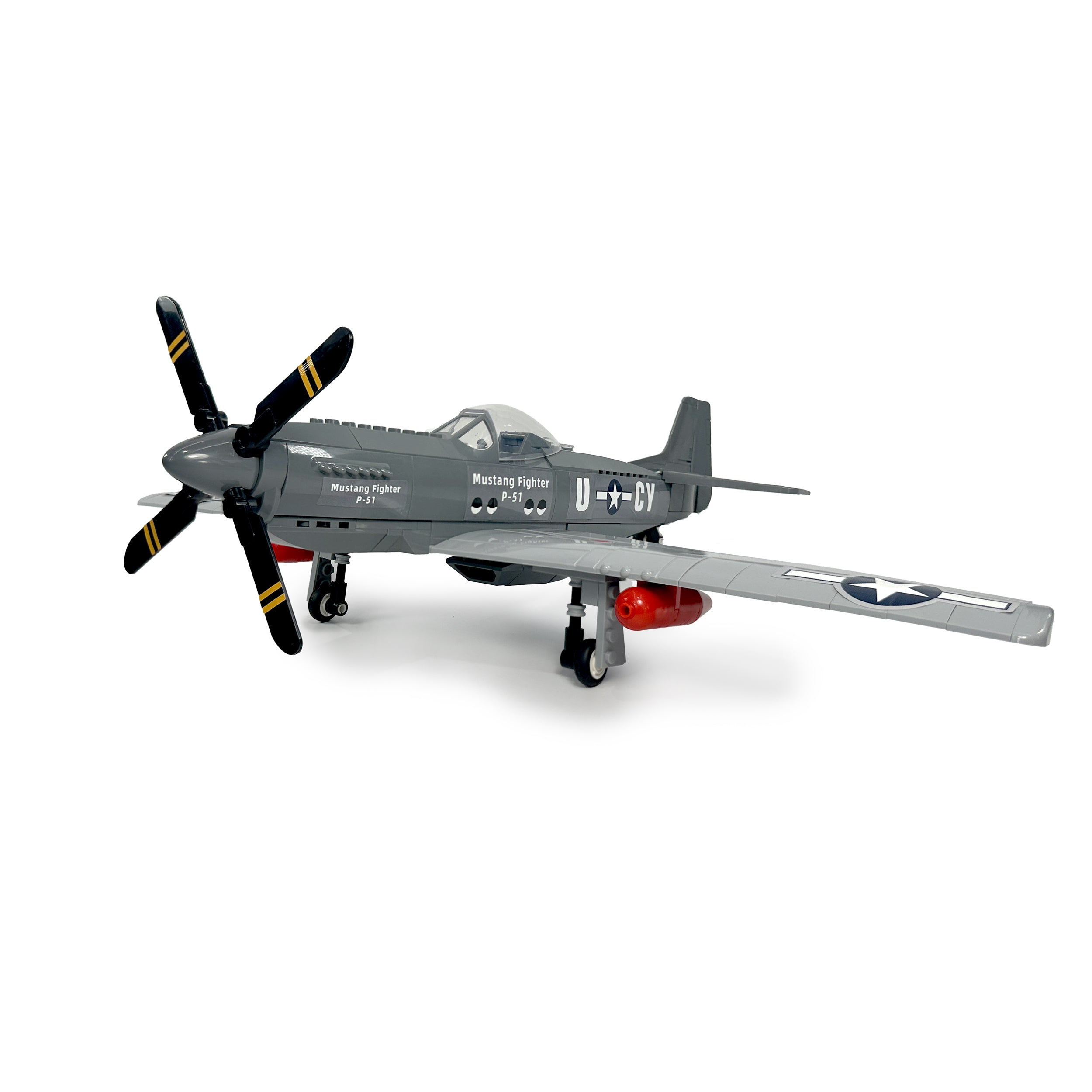 Front view of P-51 Mustang WWII fighter plane building block set