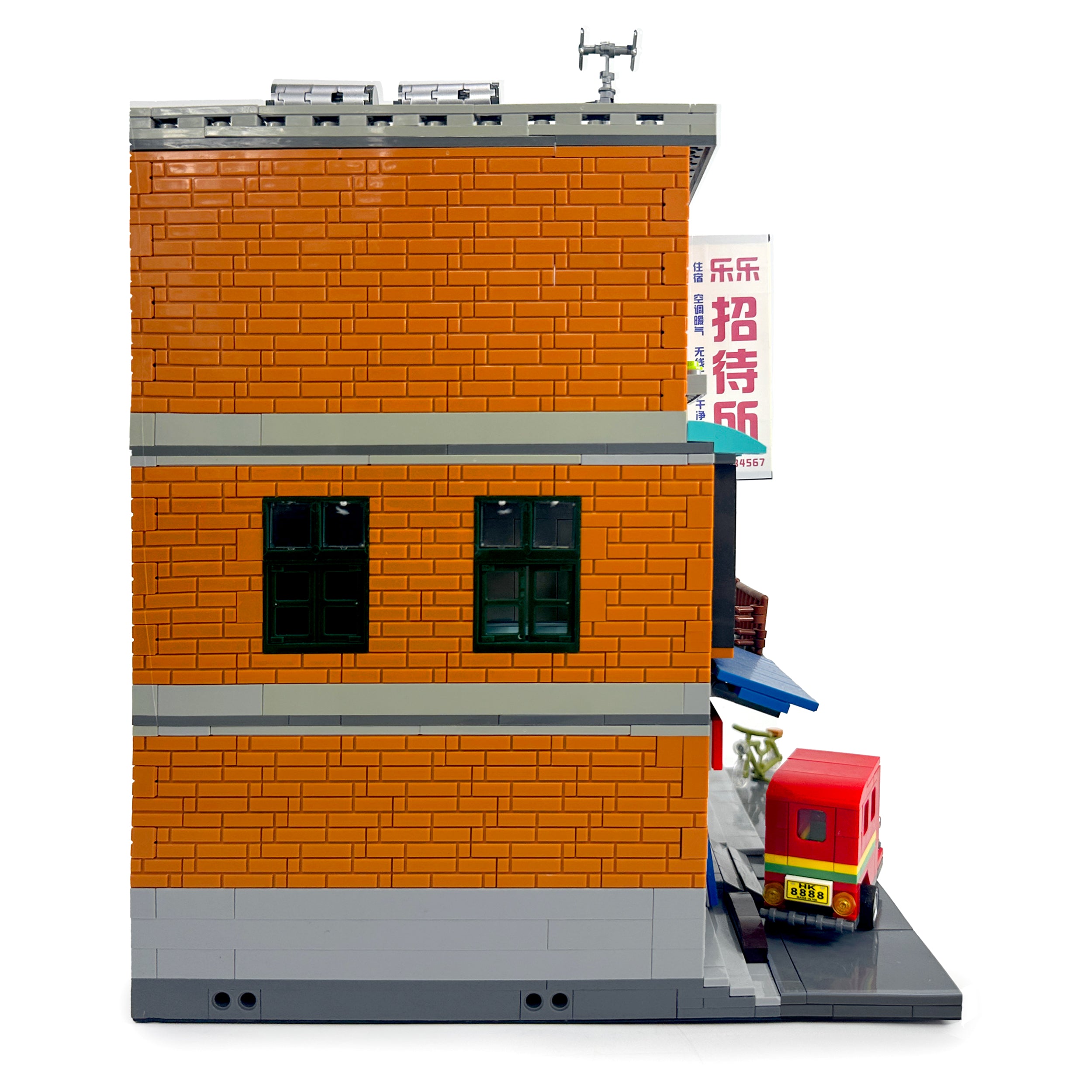 Right side view of Urban Village City Series set showing storefronts and street