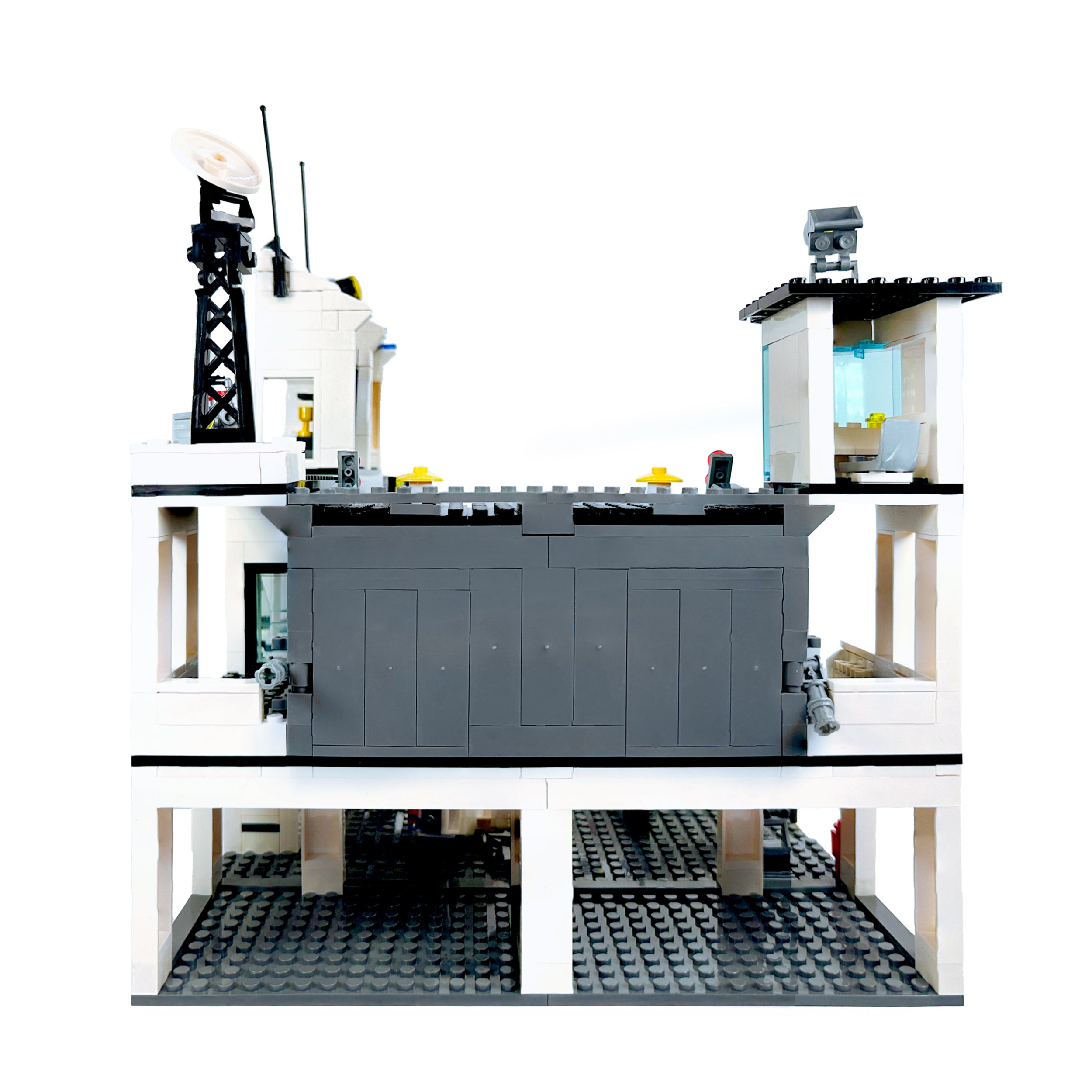 Back angle view highlighting jail cell structure and rooftop lookout