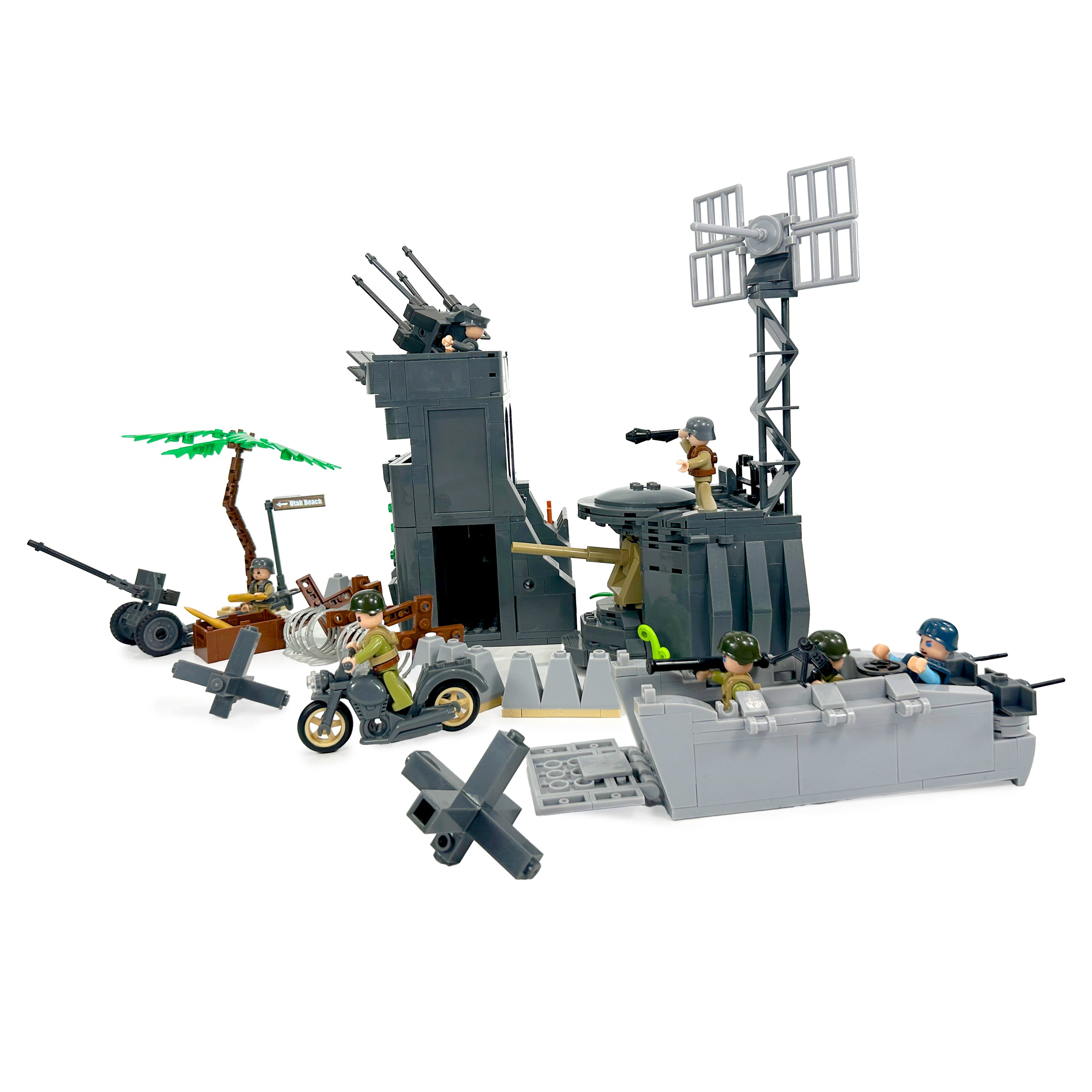 Historical German Atlantic Wall scene recreated with building bricks and military accessories