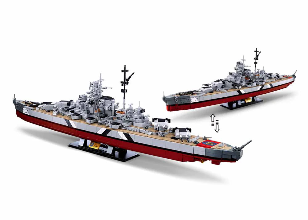 2-in-1 German Bismarck & Tirpitz Battleship Building Block Set | 1,849-Piece Historical Building Block Set | GJ-BIS