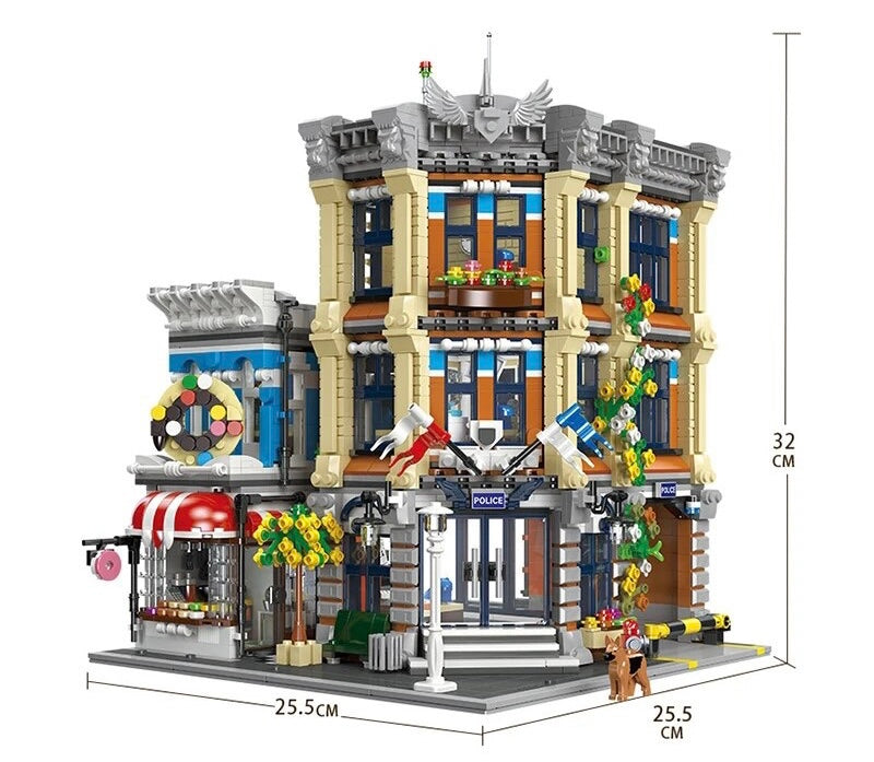 Open Box | Police Station with Donut Shop Modular City Building Blocks Set