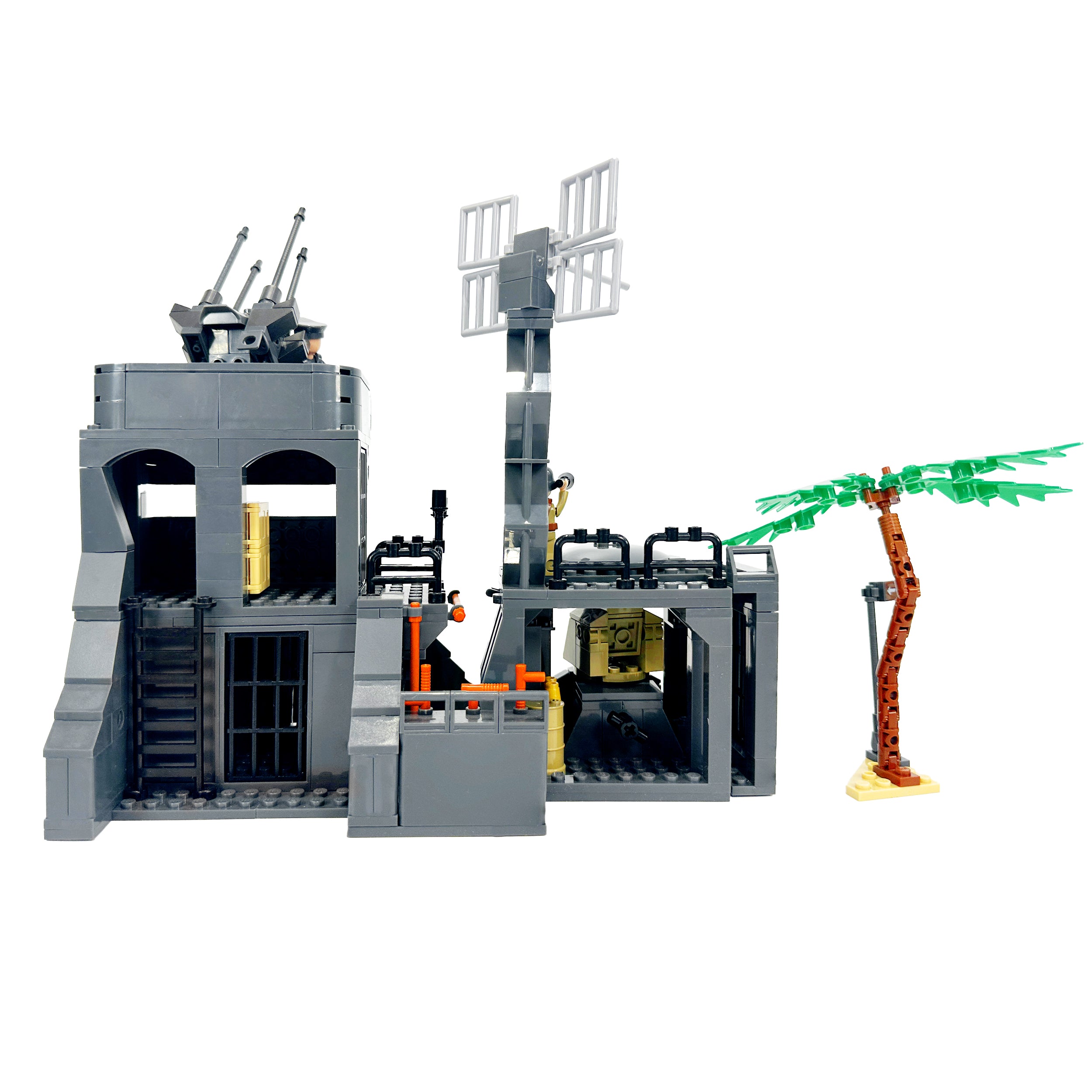 D-Day inspired Atlantic Wall defense featuring motorcycle, cannon, and coastal fortifications