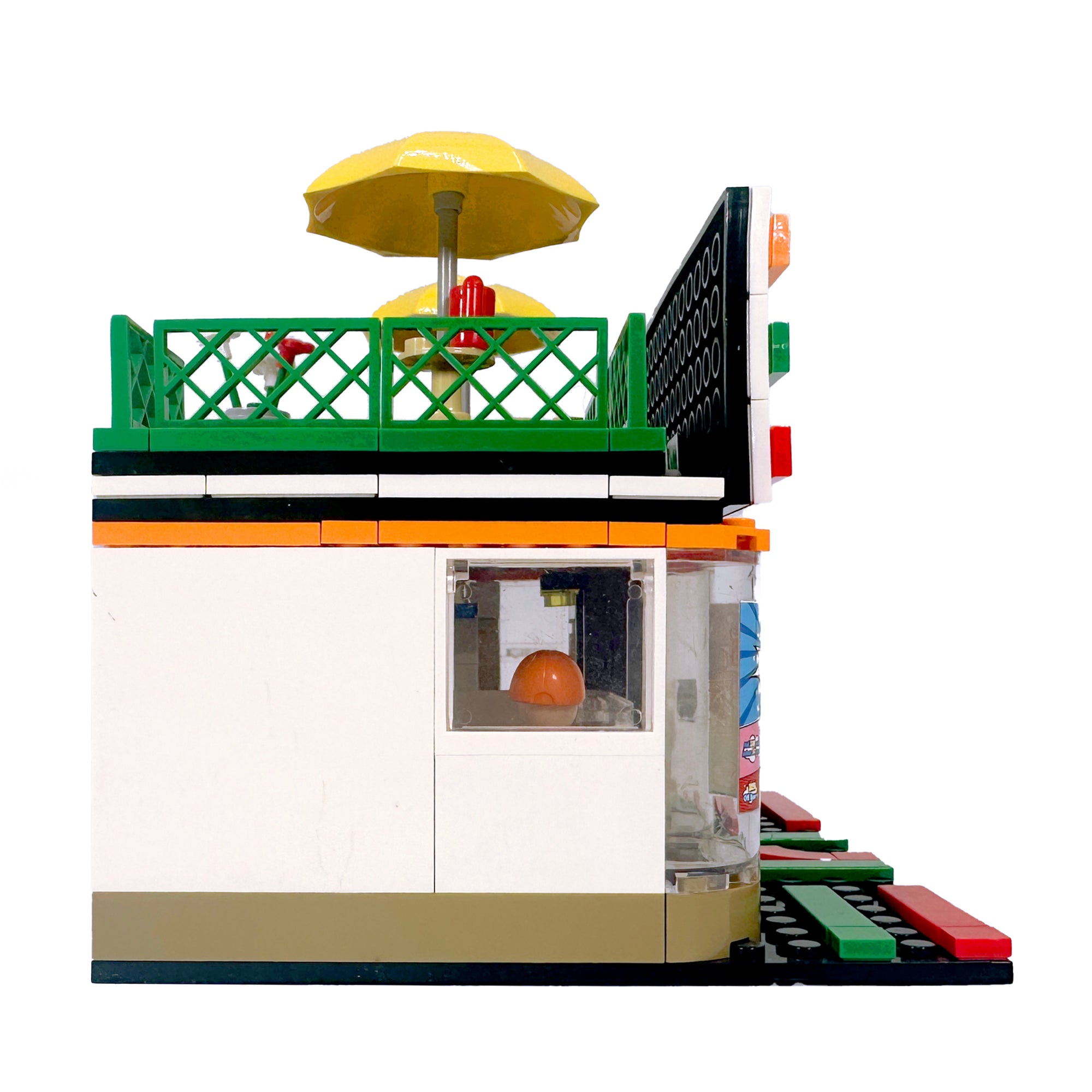 Right side view of Gulp & Go urban mini-mart building block model