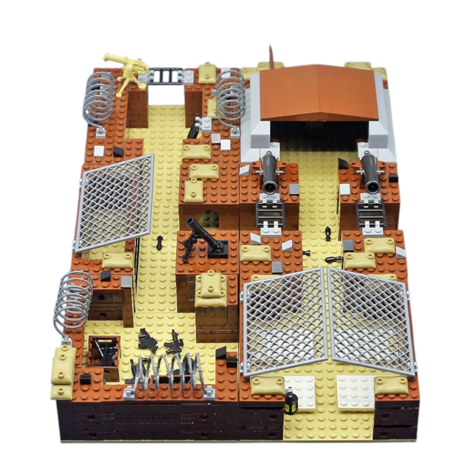 Top-down view of full General Jim’s Military Base layout – modular WWII fortress with trenches and anti-aircraft guns