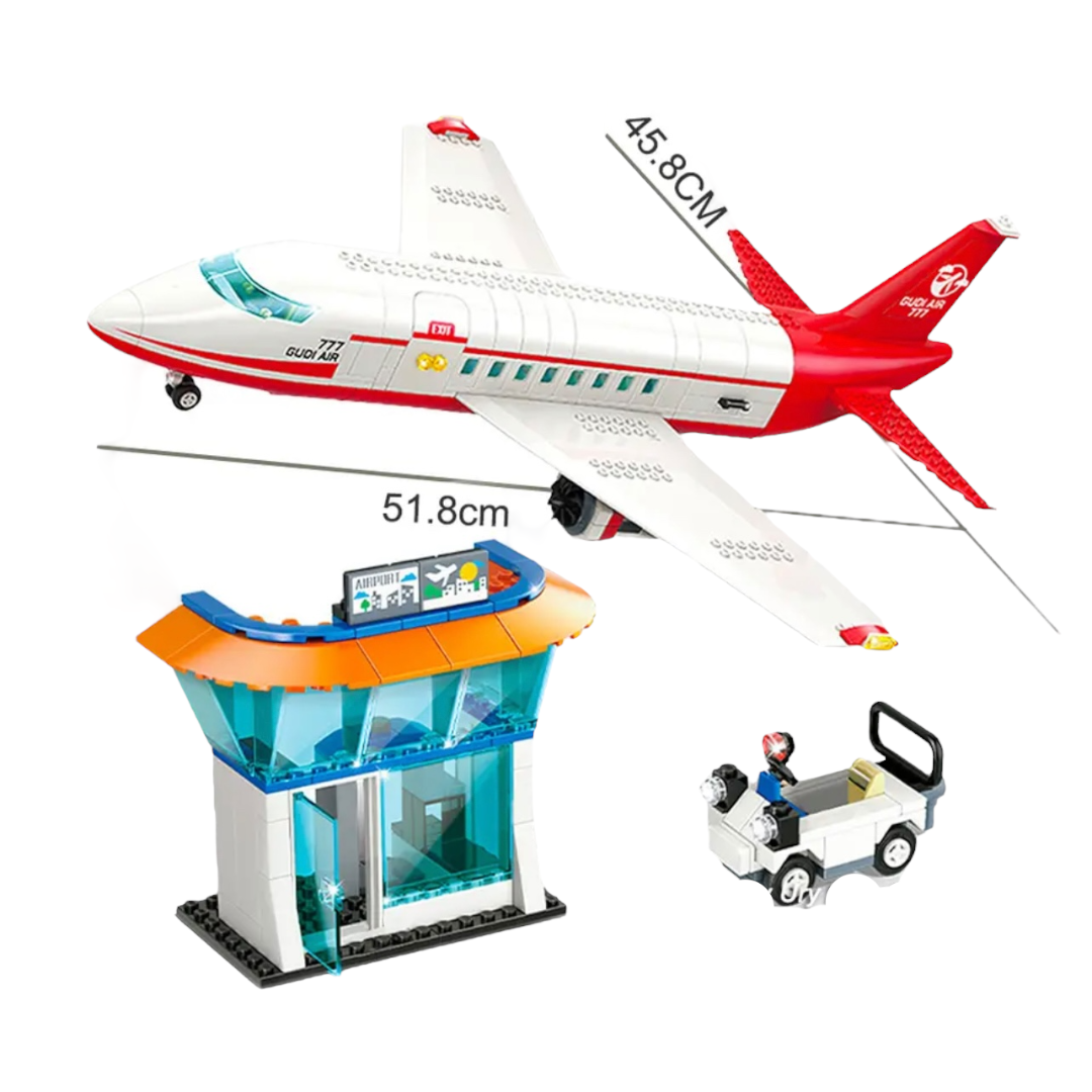 Open Box | White & Red Passenger Jet with Airport Accessories