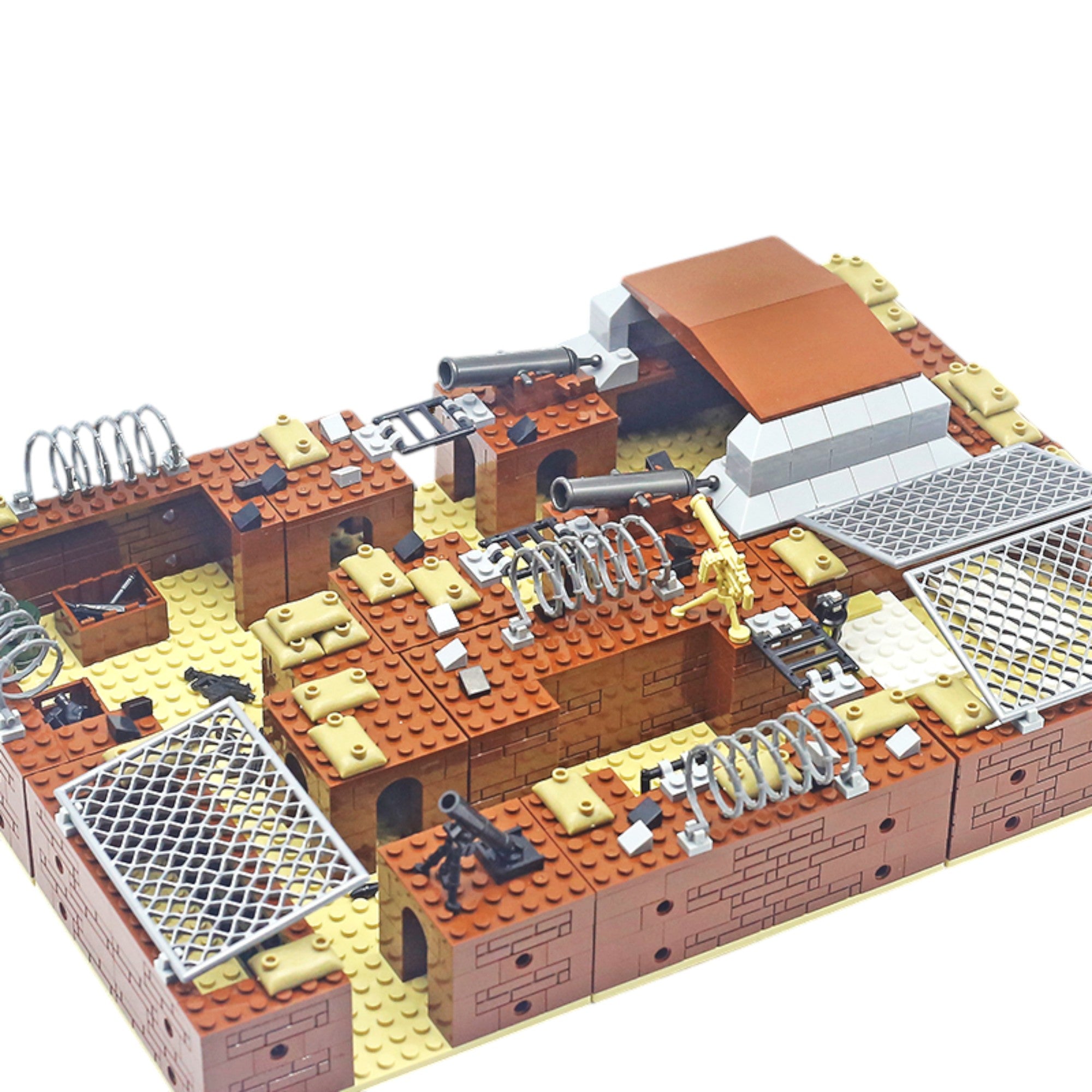 Closeup of bunker and trench detail from General Jim’s Military Base building set – realistic WWII design elements