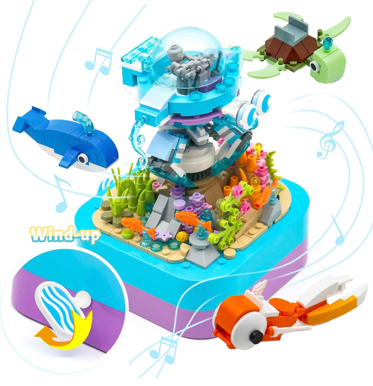 Ocean Fantasy – Rotating Music Box Building Brick Set | General Jim's Toys & Bricks | GJ-MBOF