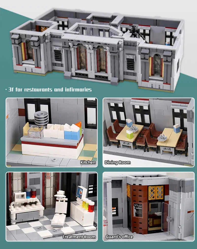 3 Level Lunatic Mad House Lunatic Asylum Hospital Modular City Building Blocks Set with Lighting | General Jim's Toys