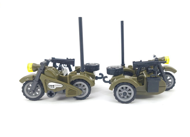 WW2 German Military Motorcycle and Removable Sidecar (Green) Building Blocks Toy Bricks Set | General Jim's Toys