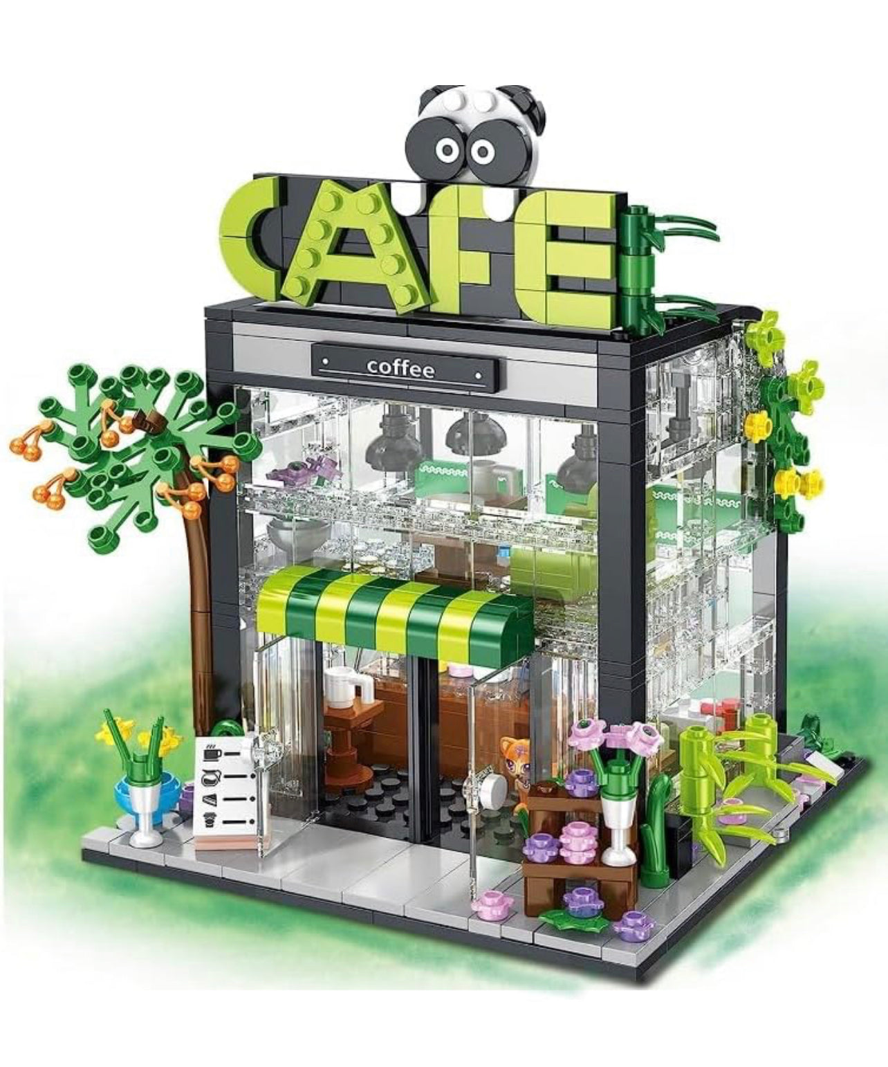 Lighted Panda Cafe Coffee House Building Blocks Set | General Jim's Toys & Bricks | GJ-LPC