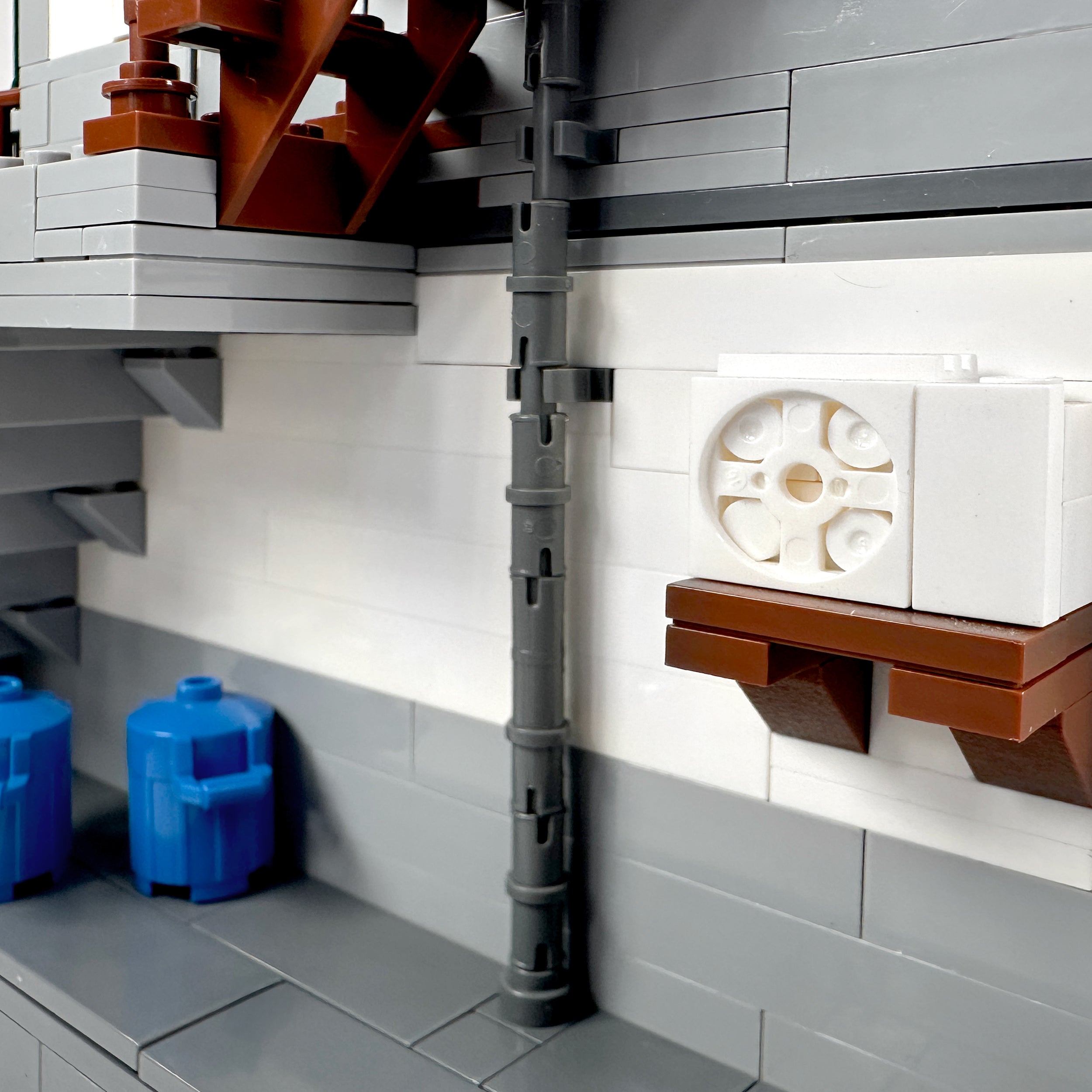 Back detail showing air conditioning unit and recycling bins