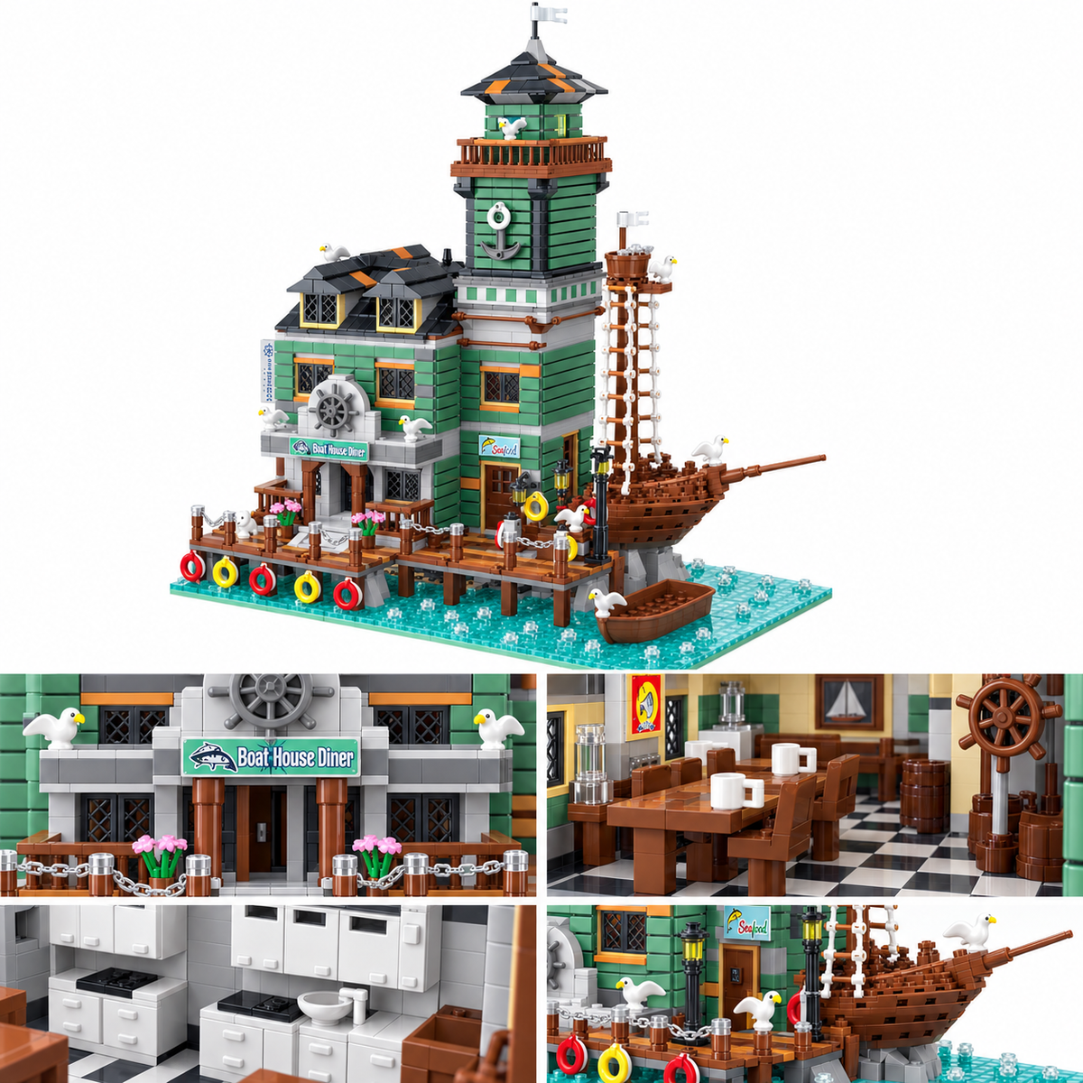 Harbortown Boat House Diner Building Blocks Set | General Jim’s Toys & Bricks | GJ-BHD