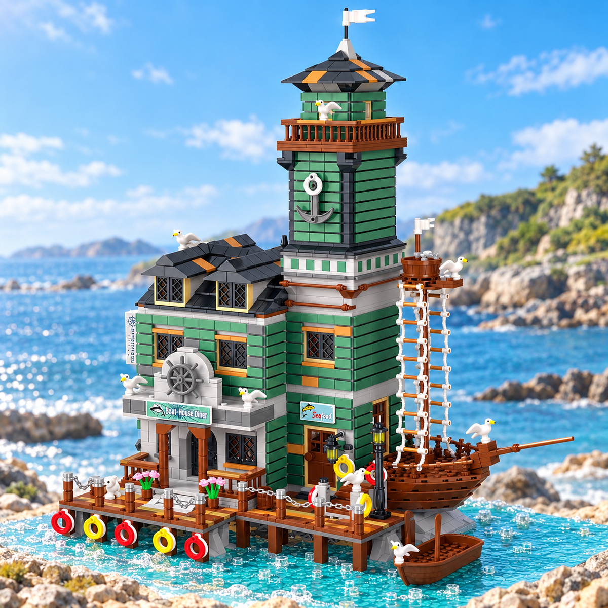 Harbortown Boat House Diner Building Blocks Set | General Jim’s Toys & Bricks | GJ-BHD