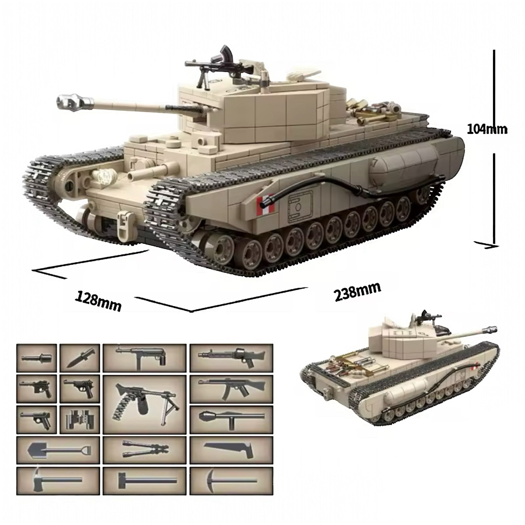 Churchill MK.I British Infantry Tank Building Block Set | General Jim's Toys & Bricks | GJ-CHUR