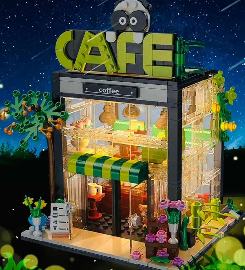 Lighted Panda Cafe Coffee House Building Blocks Set | General Jim's Toys & Bricks | GJ-LPC