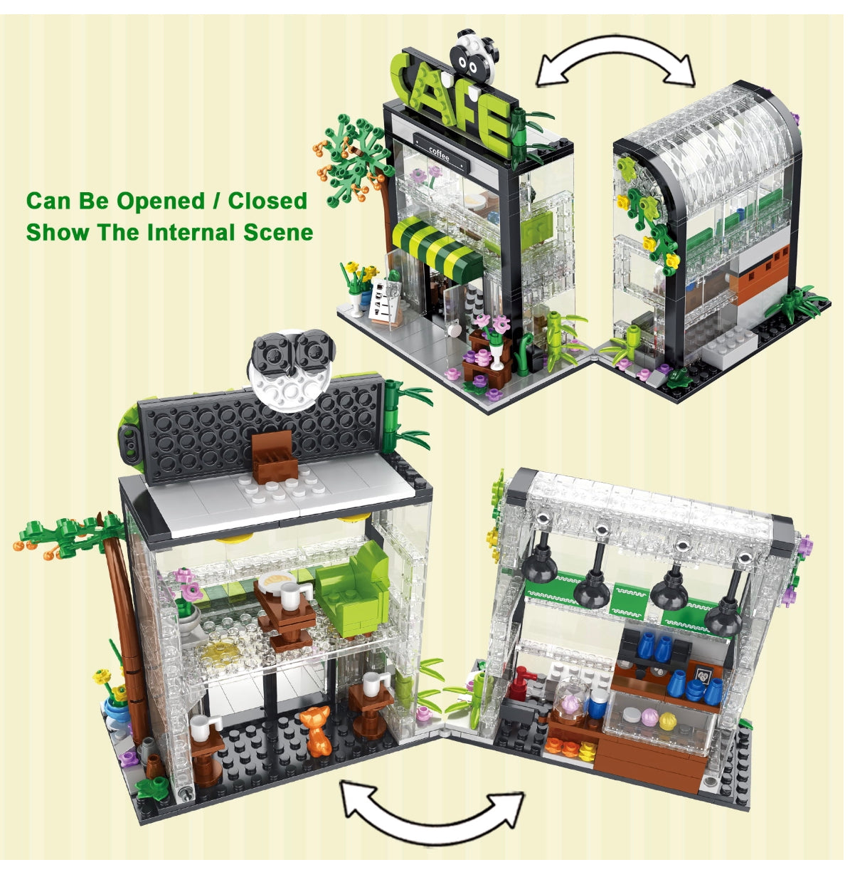 Lighted Panda Cafe Coffee House Building Blocks Set | General Jim's Toys & Bricks | GJ-LPC