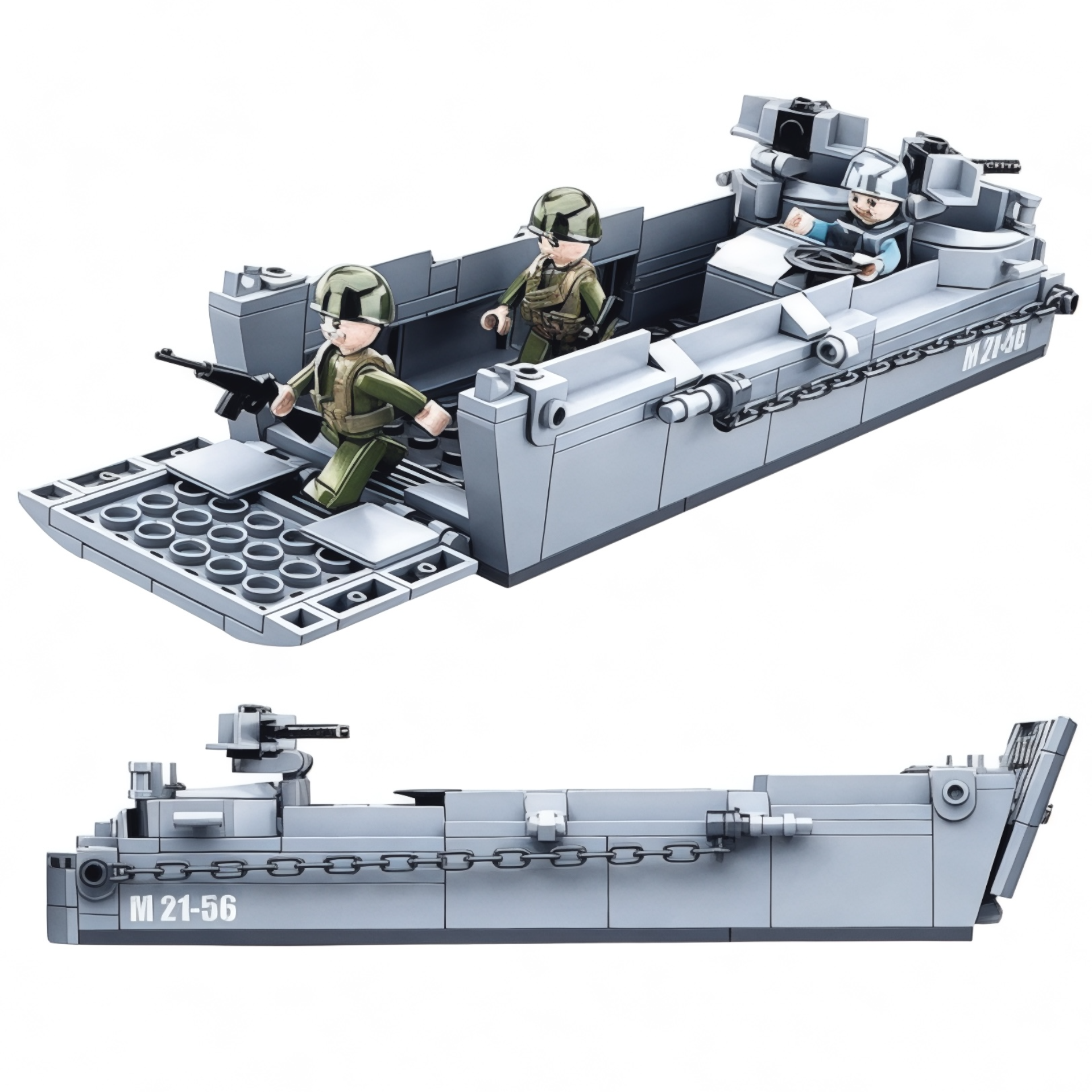 WWII Military Higgins Boat Landing Craft and Vehicle Building Block Set | General Jim's Toys & Bricks | GJ-LCN