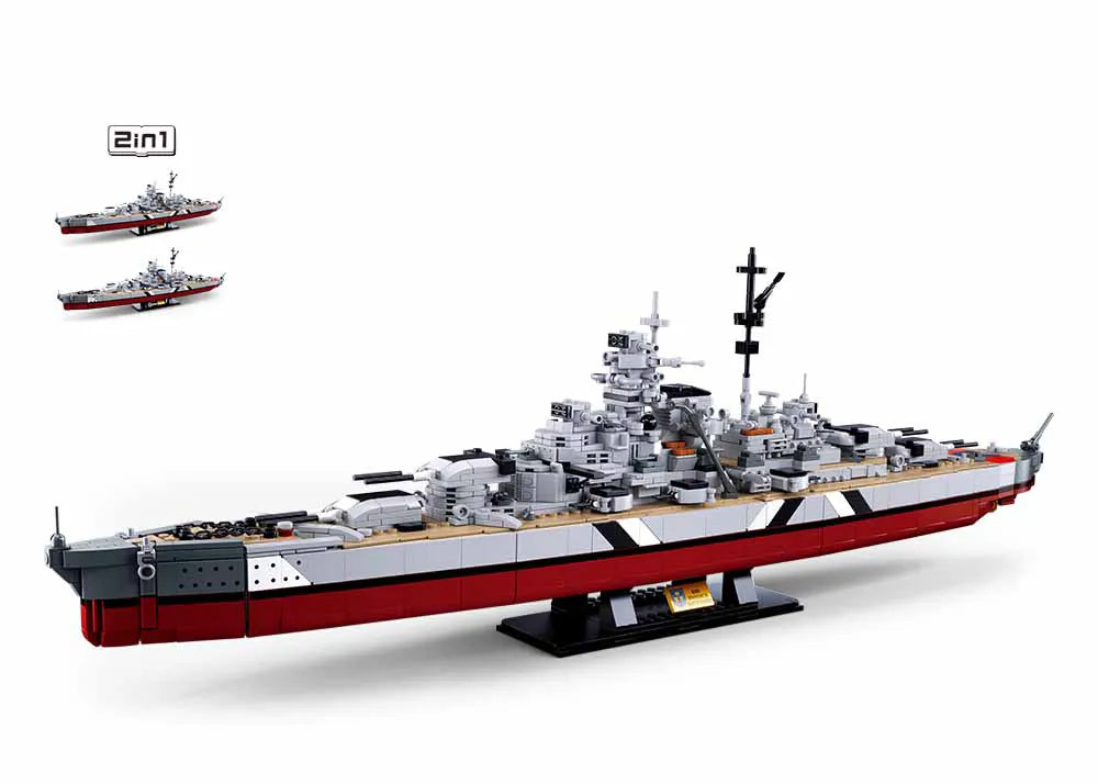 2-in-1 German Bismarck & Tirpitz Battleship Building Block Set | 1,849-Piece Historical Building Block Set | GJ-BIS