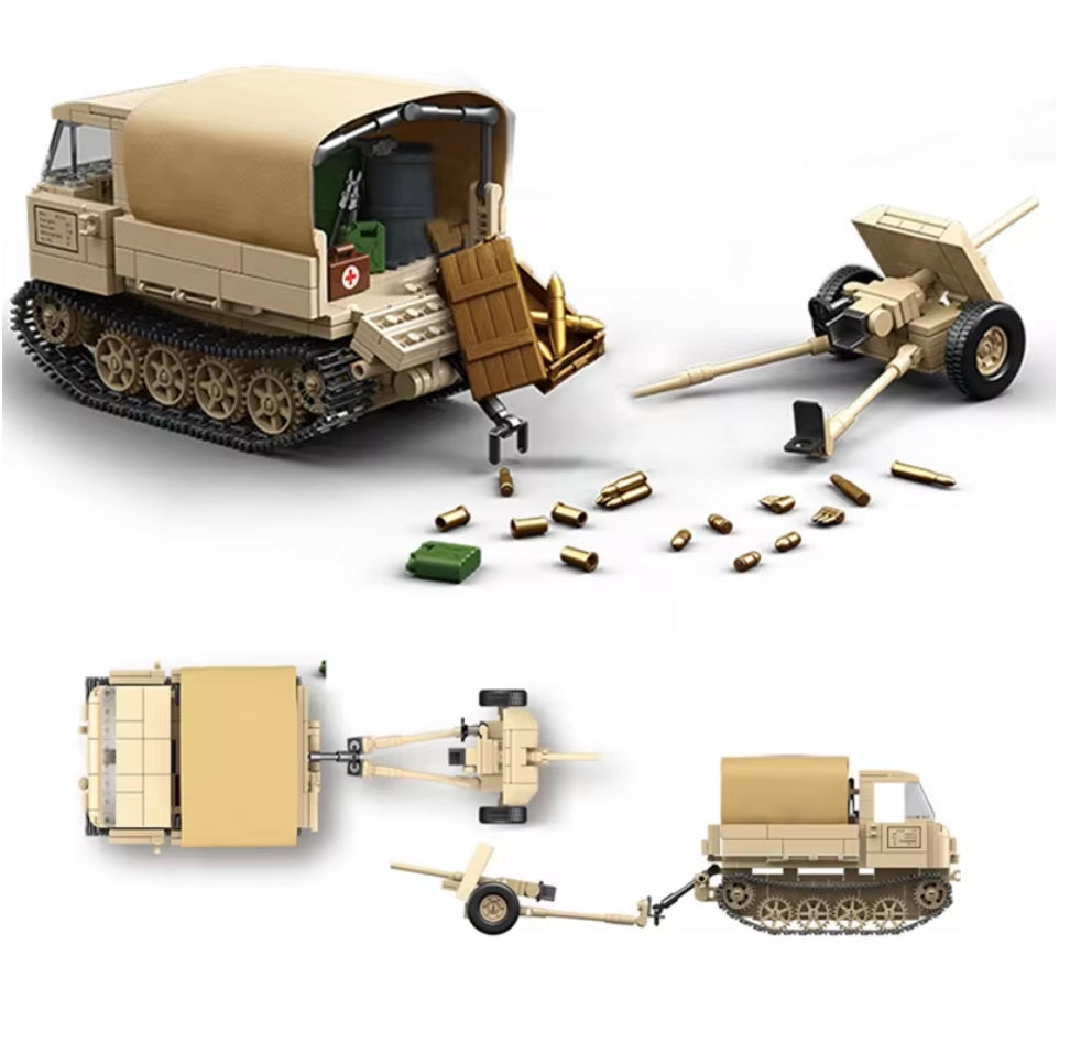 WWII RSO/01 Track Tracker with 37mm Anti-Tank Gun Building Block Set | General Jim's Toys & Bricks | GJ-RSO