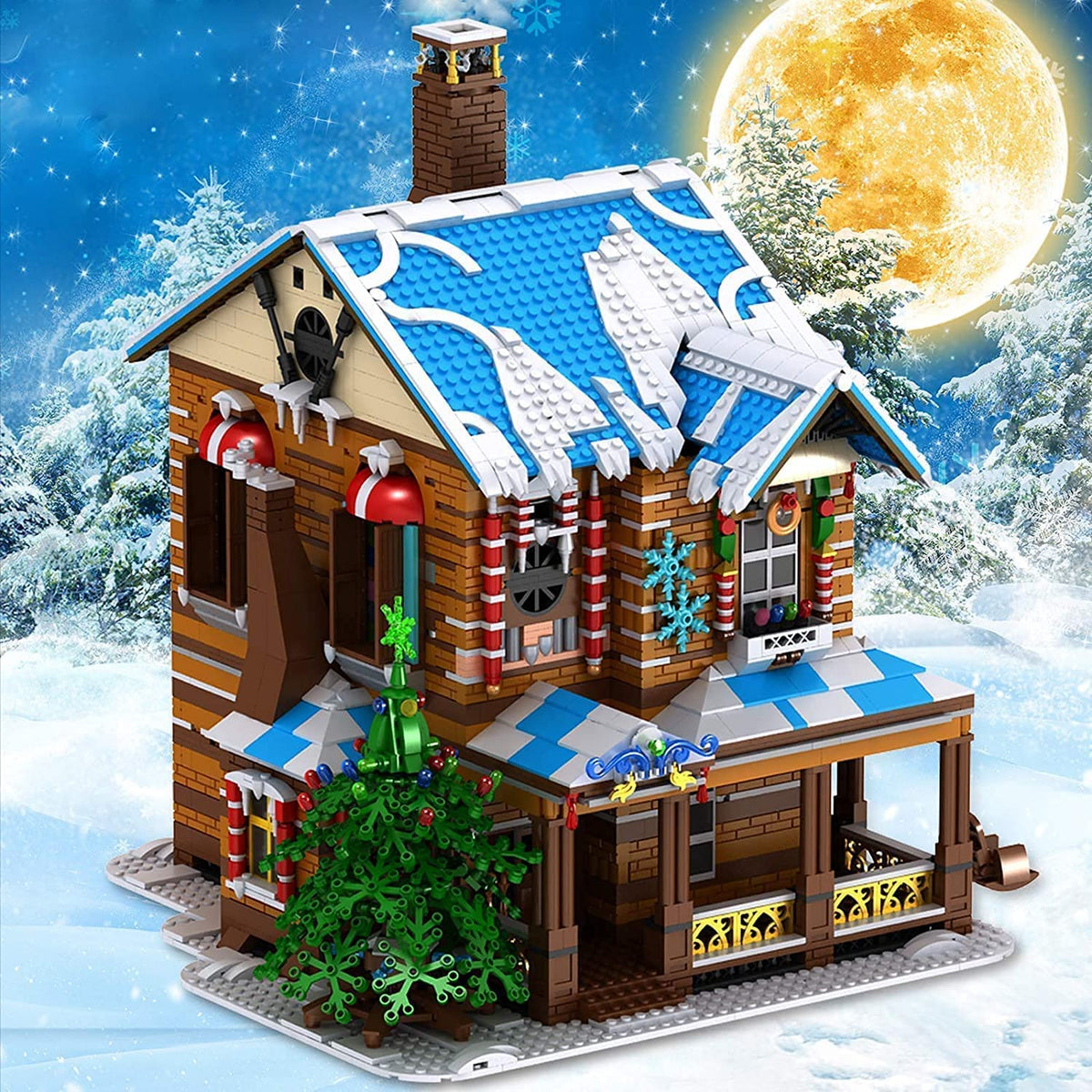 Open Box | Holiday Musical Christmas Cabin Building Block Set