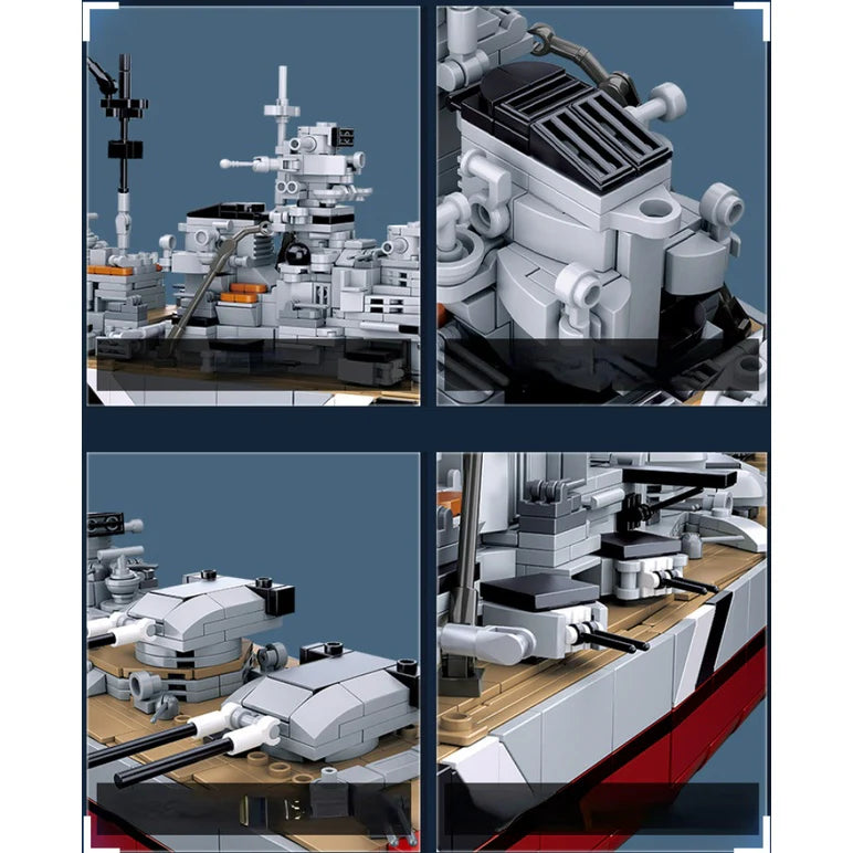 2-in-1 German Bismarck & Tirpitz Battleship Building Block Set | 1,849-Piece Historical Building Block Set | GJ-BIS