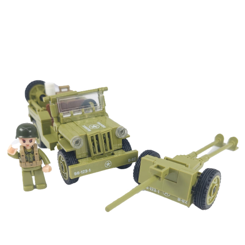 WW2 Military Willy’s Jeep & Artillery Building Blocks Tow Set