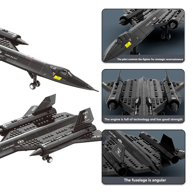 Open Box Military Series SR-71 Reconnaissance Aircraft Jet Blackbird Air Force Building Block Set (183 Pieces) -Building and Military Toys