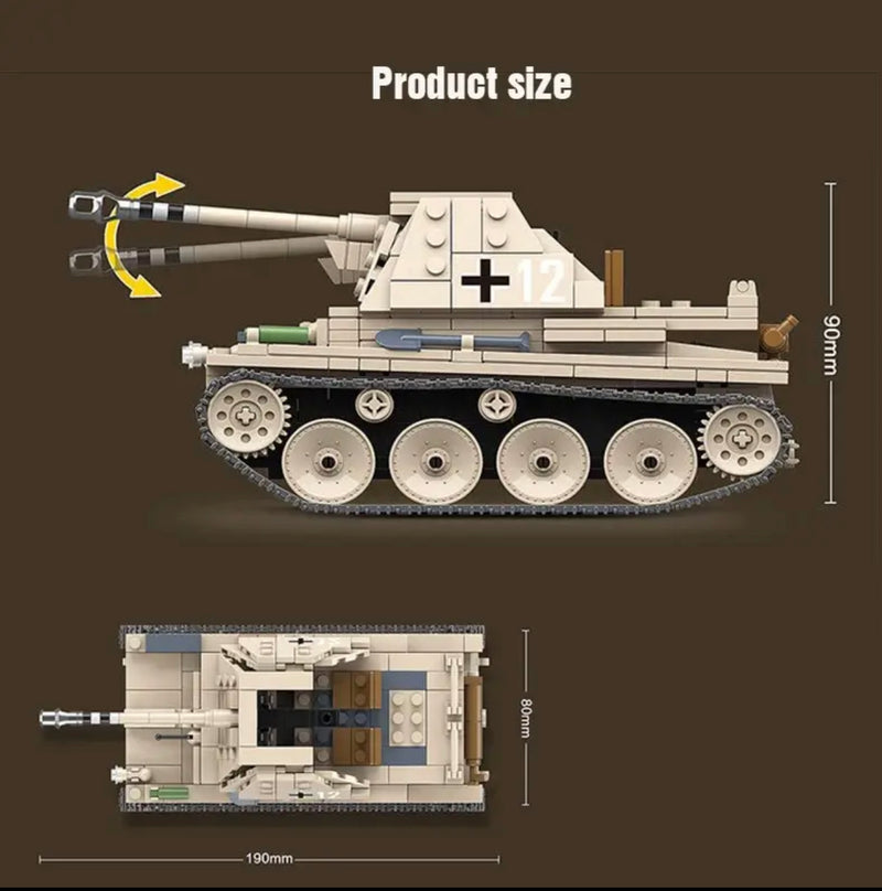 WW2 German Army Tank Destroyer SD.KFZ.138 Marder III Building Blocks Toy Tank Set