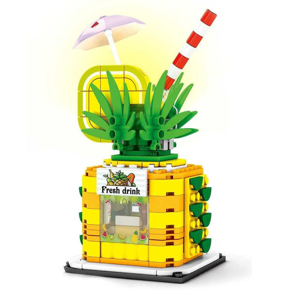 Open Box Pineapple Juice Modular Building Blocks Stand  - Fresh and Sweet Modular Building Blocks Toy Bricks Set