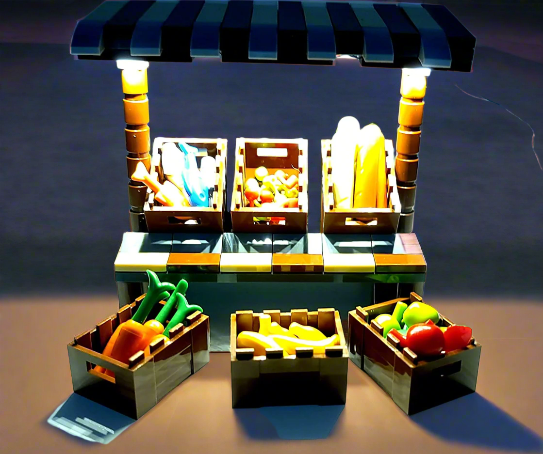 Lighted Market Style Fruit Stand Building Blocks | General Jim's Toys & Bricks | GJ-FSWL