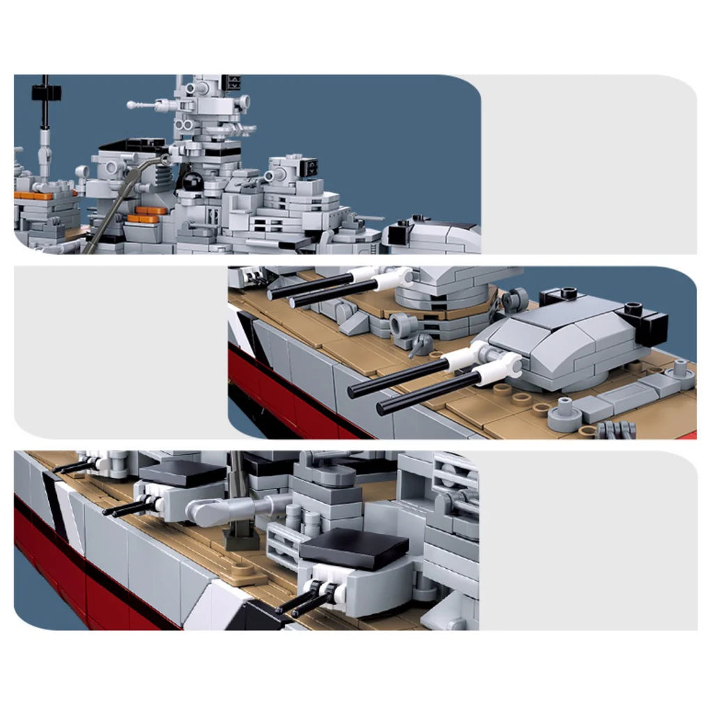 2-in-1 German Bismarck & Tirpitz Battleship Building Block Set | 1,849-Piece Historical Building Block Set | GJ-BIS