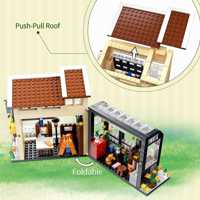 Cat Café Modular Building Bookshop Toy Building Blocks Bricks Set General Jim's Roof Details
