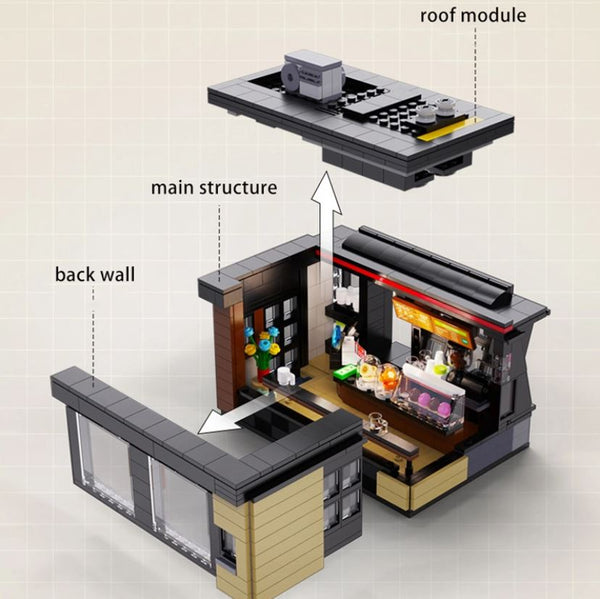 General Jim's Small Black Coffee House Building Block Brick Toy Set