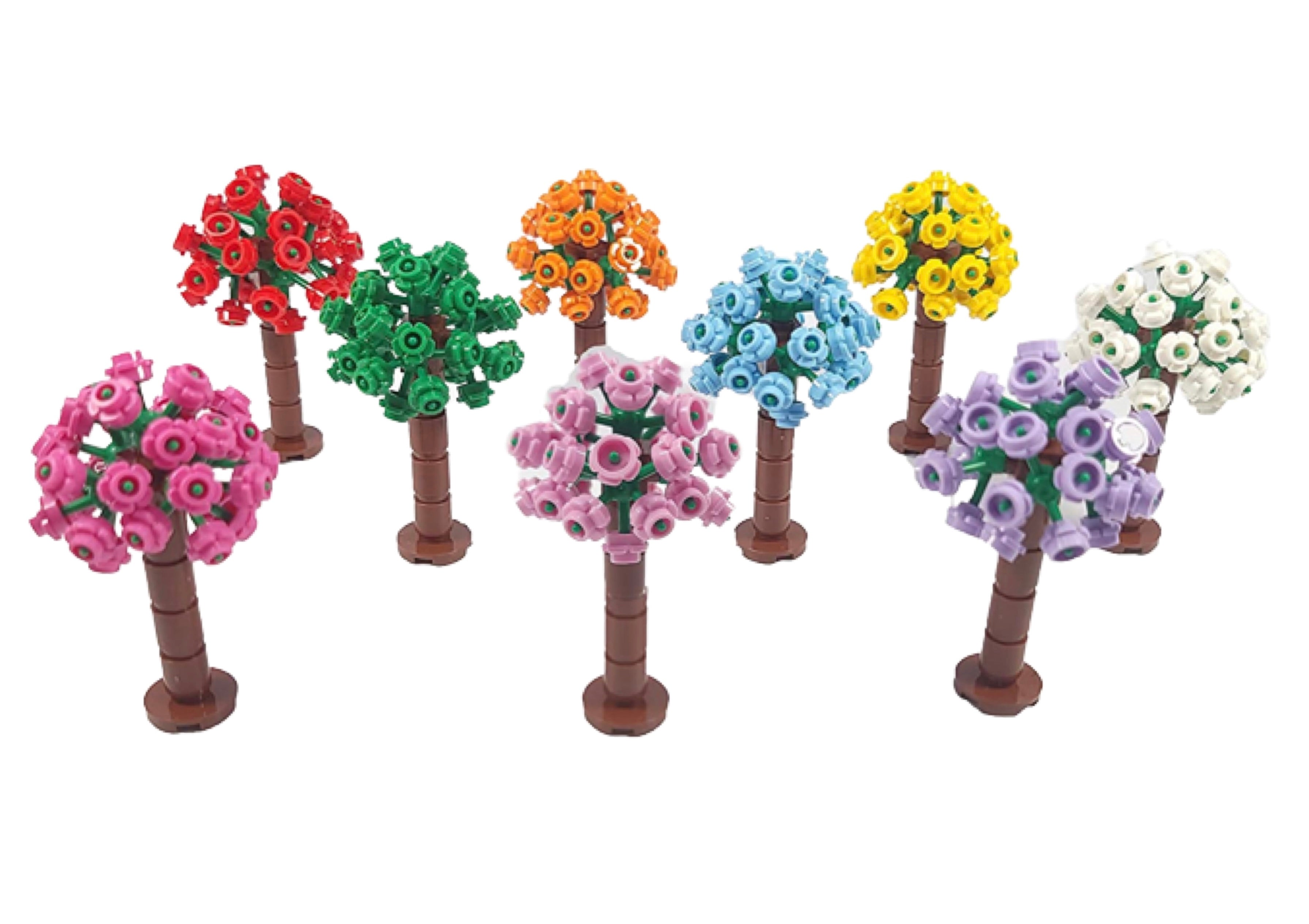 Flowering Trees - Set of 9 - Colorful Building Blocks Bricks Accessories for City Streets, Park or Rural Farm and Garden Setups