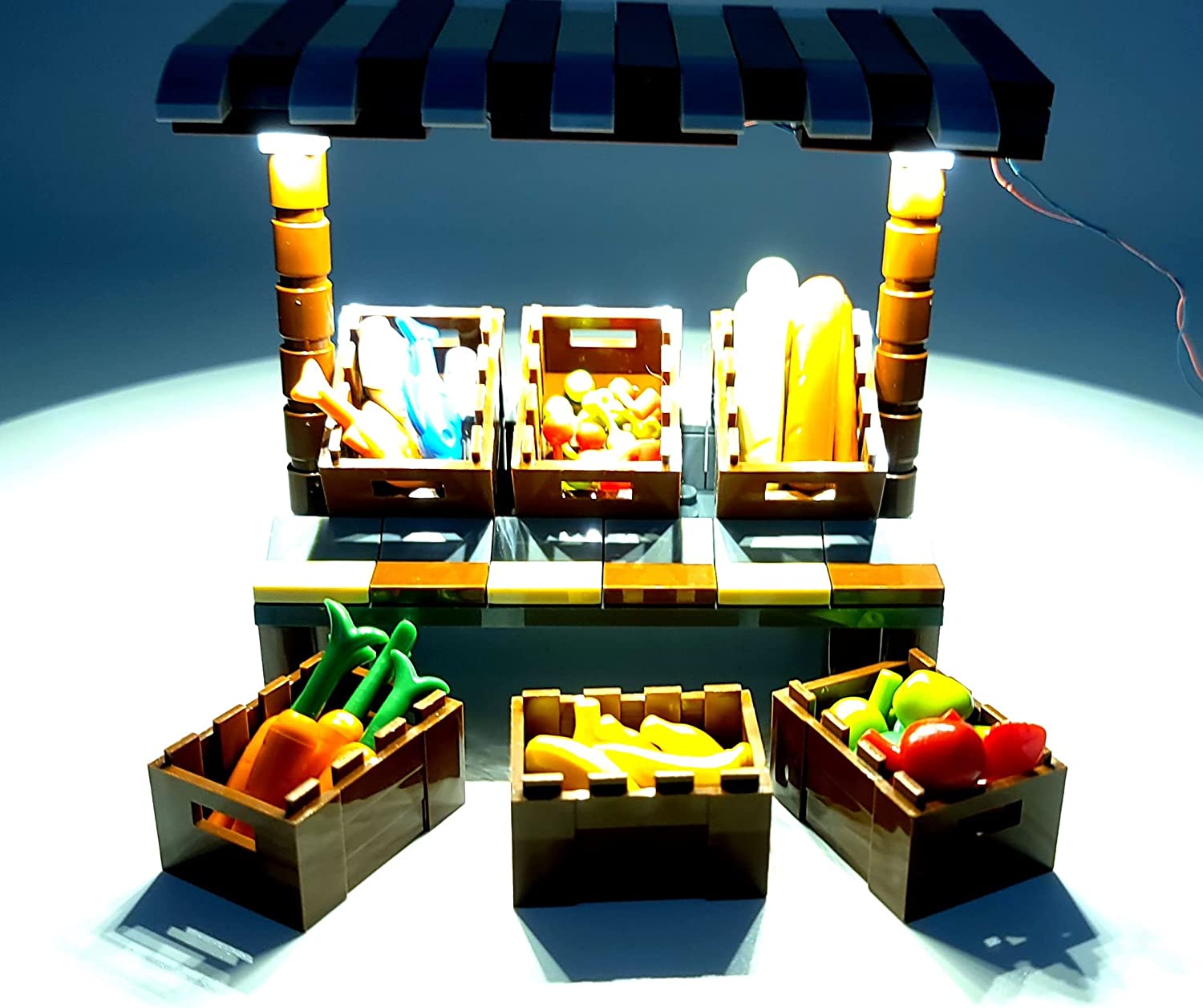 Lighted Market Style Fruit Stand Building Blocks | General Jim's Toys & Bricks | GJ-FSWL