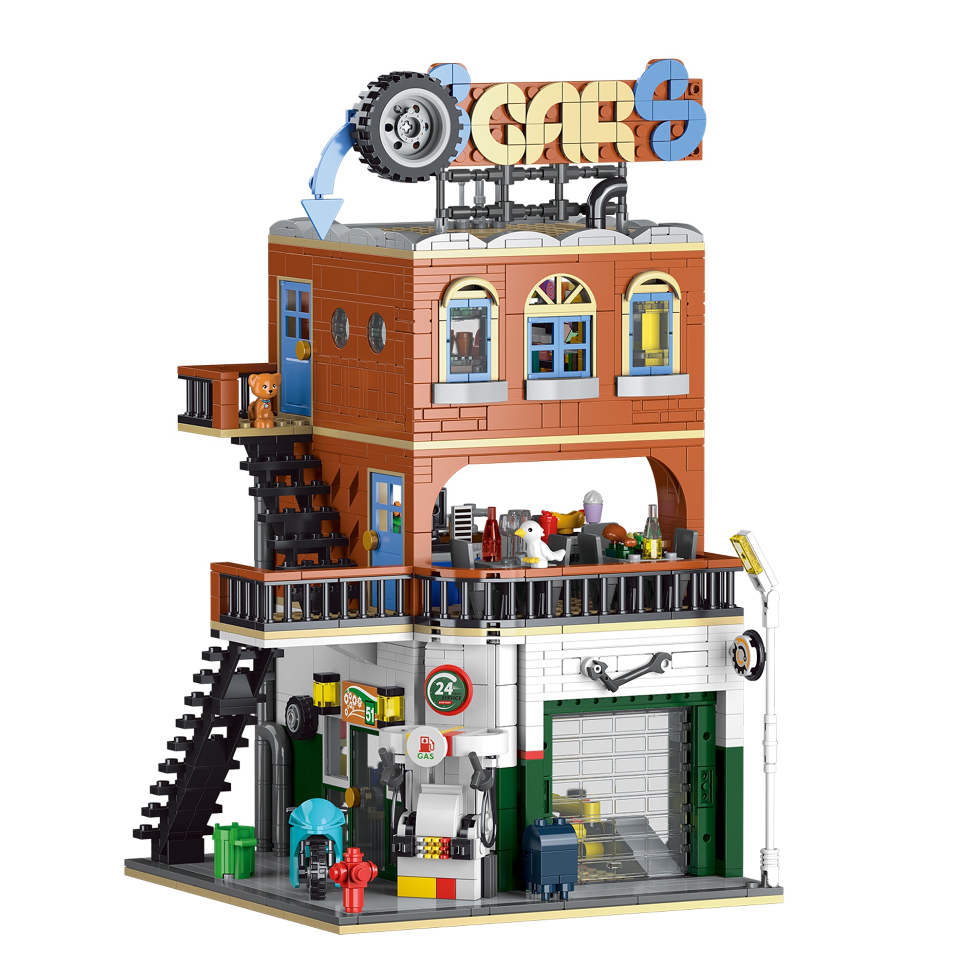 Car Repair Shop & Diner Dual Build Building Block Set | General Jim's Toys & Bricks  | GJ-CRS
