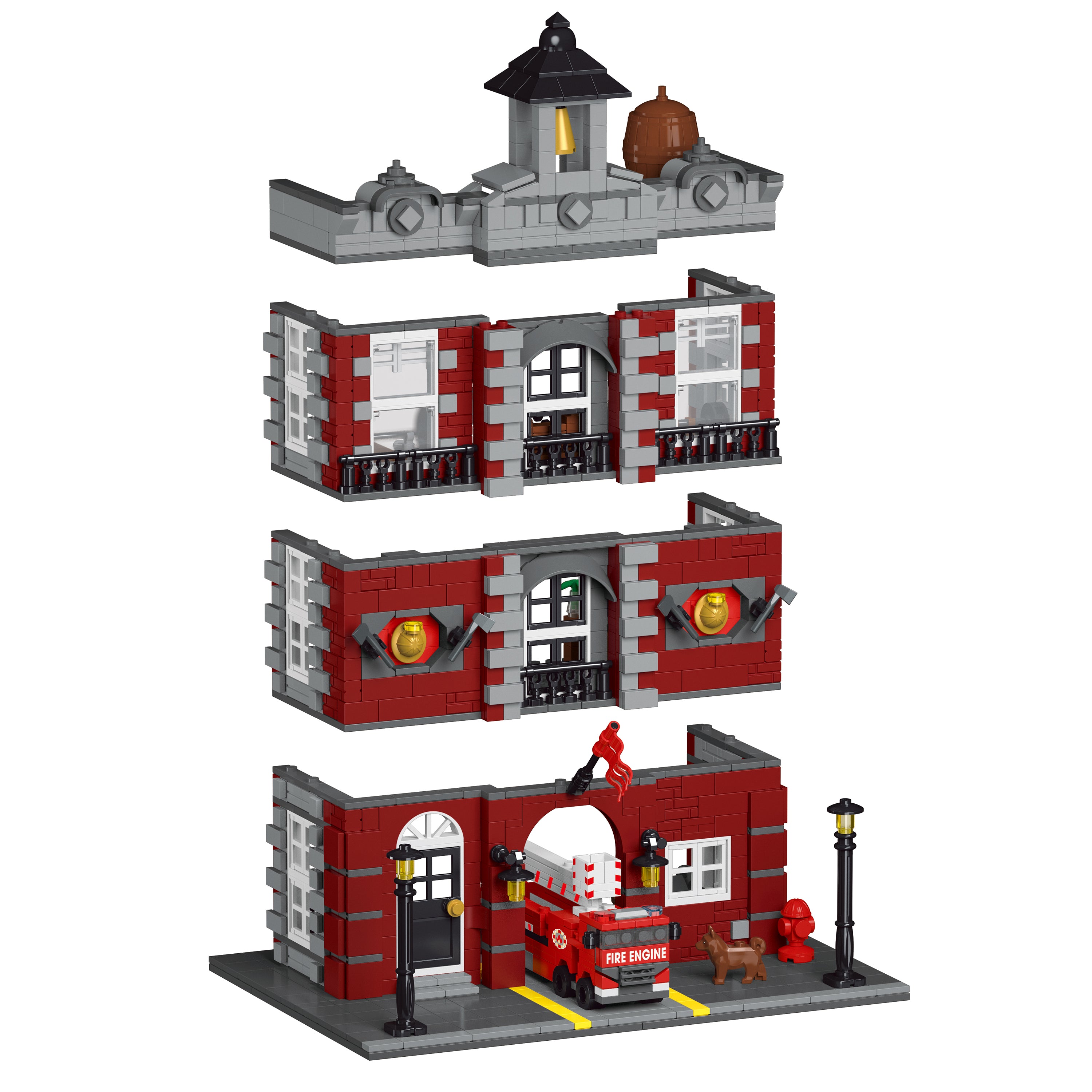 Lighted 4 Story Fire Station Building Blocks Set | General Jim's Toys & Bricks | GJ-FSOB