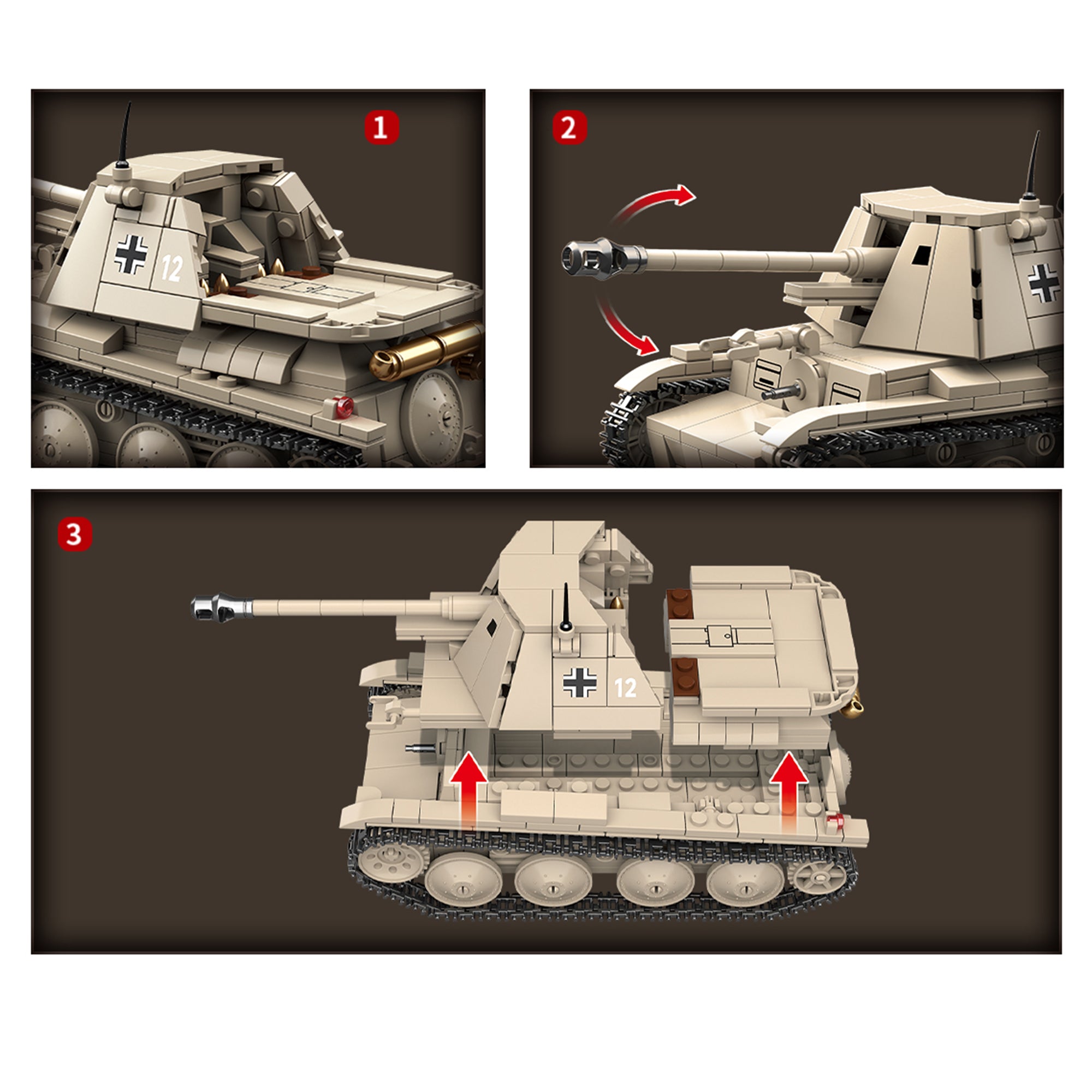 Detail view of rotating gun and removable roof on General Jim’s Marder III H set