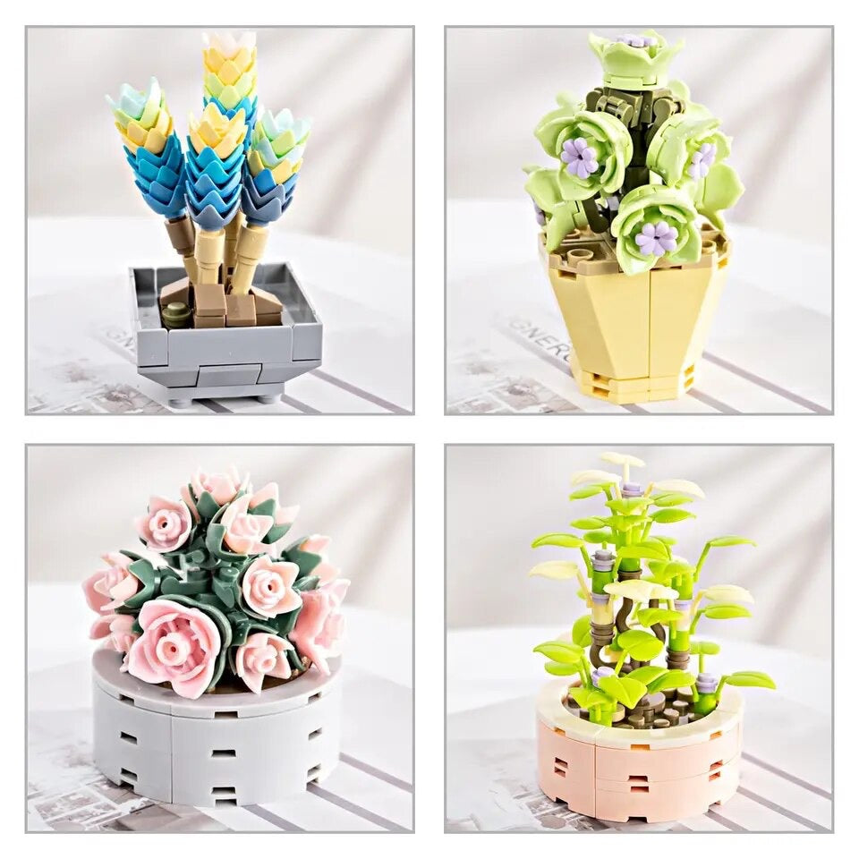 Succulent Plant Assortment Building Blocks Set – Set of 4| General Jim's Toys & Bricks | GJ-SPA